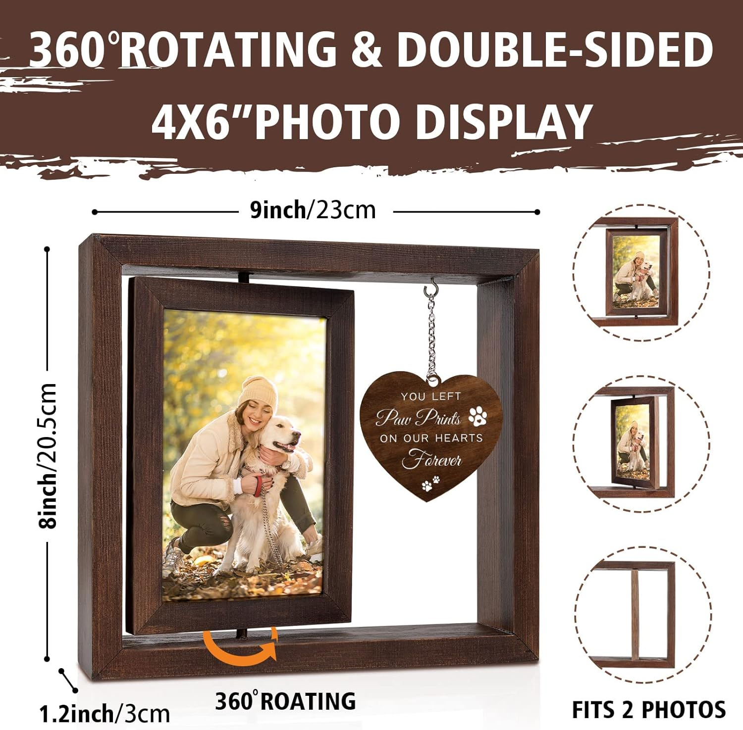Jigfoxy Dog Memorial Picture Frame - Rotating Wooden Frame for 4X6 Photo - Pet Memorial Gifts for Dog Loss Sympathy Bereavement Remembrance Gift image number 1