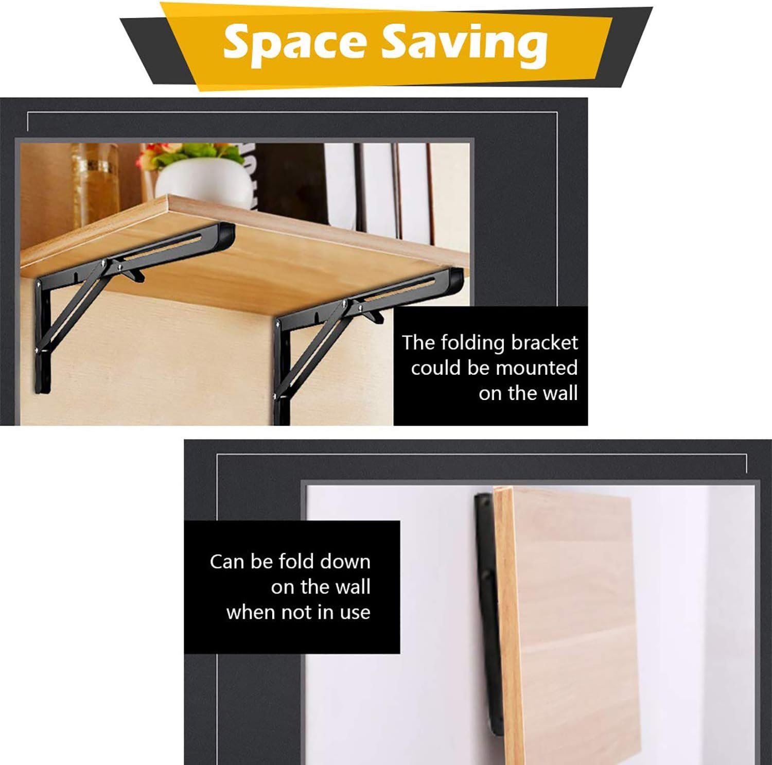Folding Shelf Brackets 20 Inch Heavy Duty, 2 Pcs Shelf Brackets, L Brackets for Shelves, Floating Shelf Bracket, Metal Shelf Brackets on Wall, Black Stainless Steel L Shape image number 2