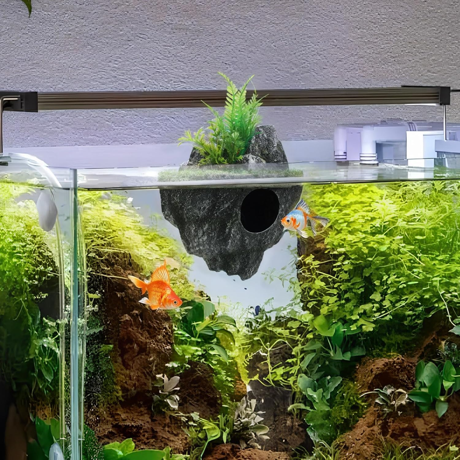 MHFOOU Floating Stone Aquarium Decoration, Realistic Rock Fish Tank Ornament Artificial Resin Suspended Stone Decor for Aquascaping, Resin Landscaping Decor image number 6