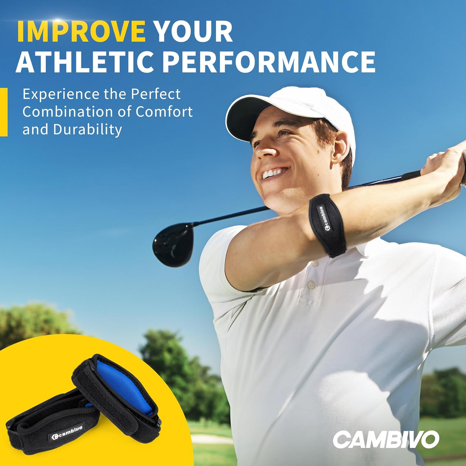 CAMBIVO 2 Pack Tennis Elbow Brace for Men & Women, Elbow Pain Relief for Tendonitis, Tennis & Golfer'S Elbow, Adjustable Elbow Strap with Compression Pad (Black 2 Pack) image number 4