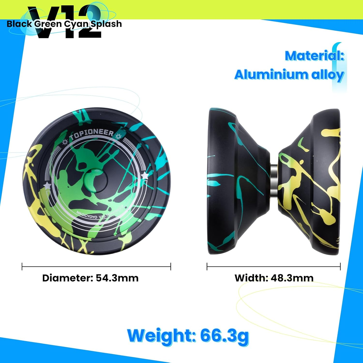 MAGICYOYO V12 Yoyo Professional Responsive Yoyo for Kids 8-12, Unresponsive Yo Yo for Adults, Dual Function Fingerspin Trick Yoyo with 12 Yoyo Strings + Yo-Yo Accessory Kit (Black Green Cyan) image number 3