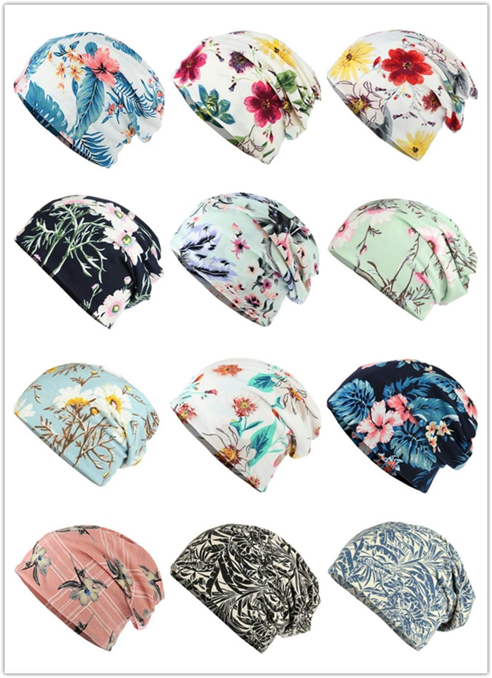 HONENNA Flower Printed Cotton Beanie Women Turban Headband Chemo Cap image number 6