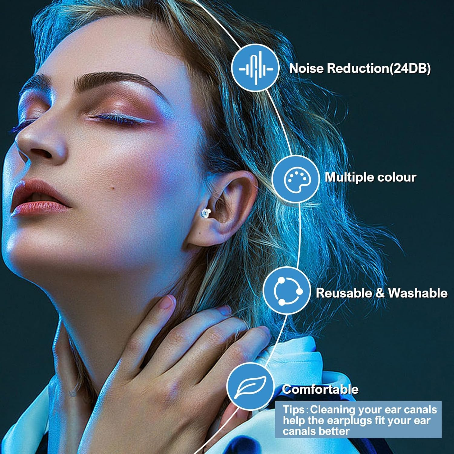 High Fidelity Concert Earplugs for Concerts Musicians，Earplugs for Noise Reduction, 24Db Advanced Filter Technology Ear Protection for Music Festivals,Dj'S, Nightclub, Drummers - 2 Pairs (Black Blue） image number 2