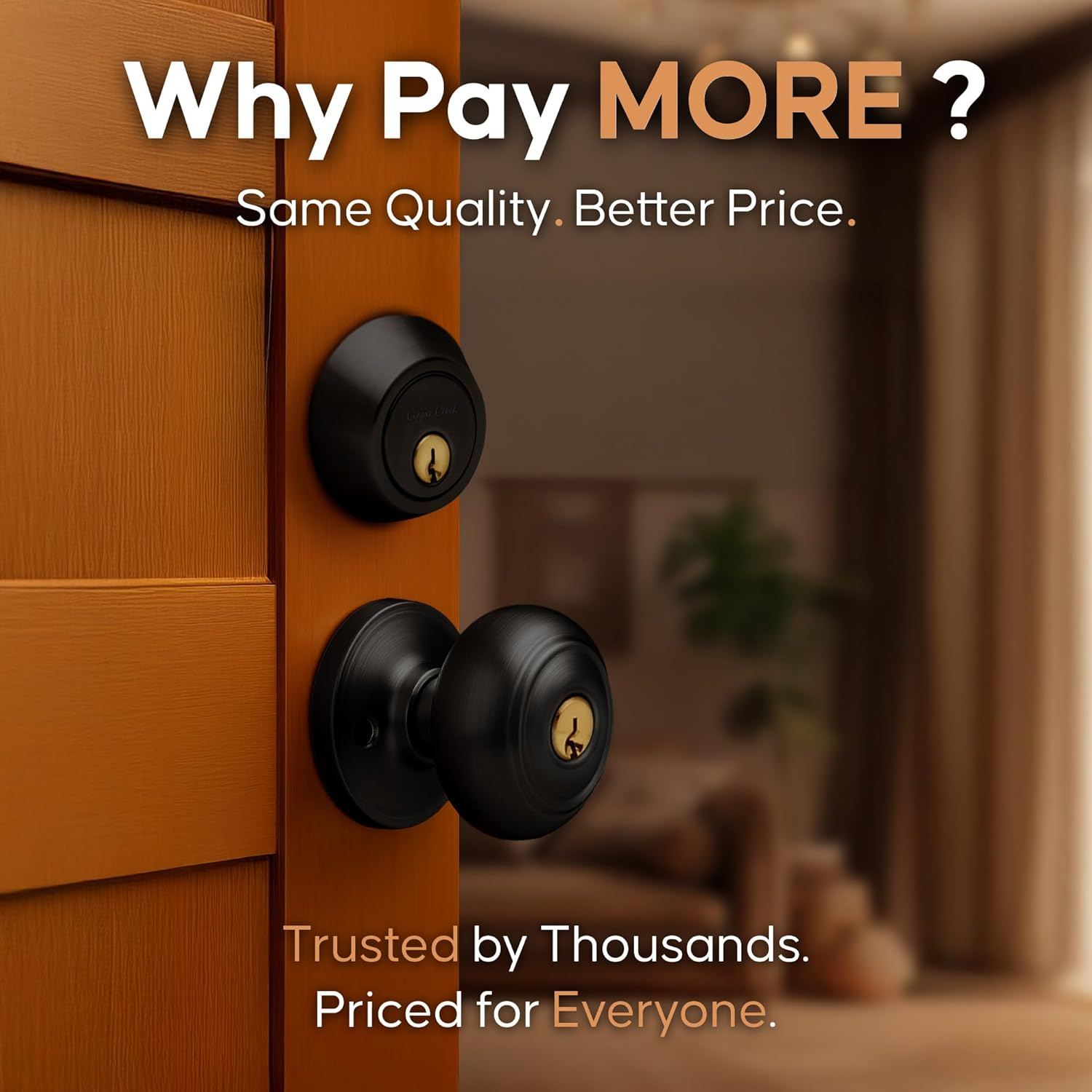 Copper Creek CKDB141BC Colonial Door Knob Keyed Alike with Deadbolt Combination, Black - Polished Stainless image number 4