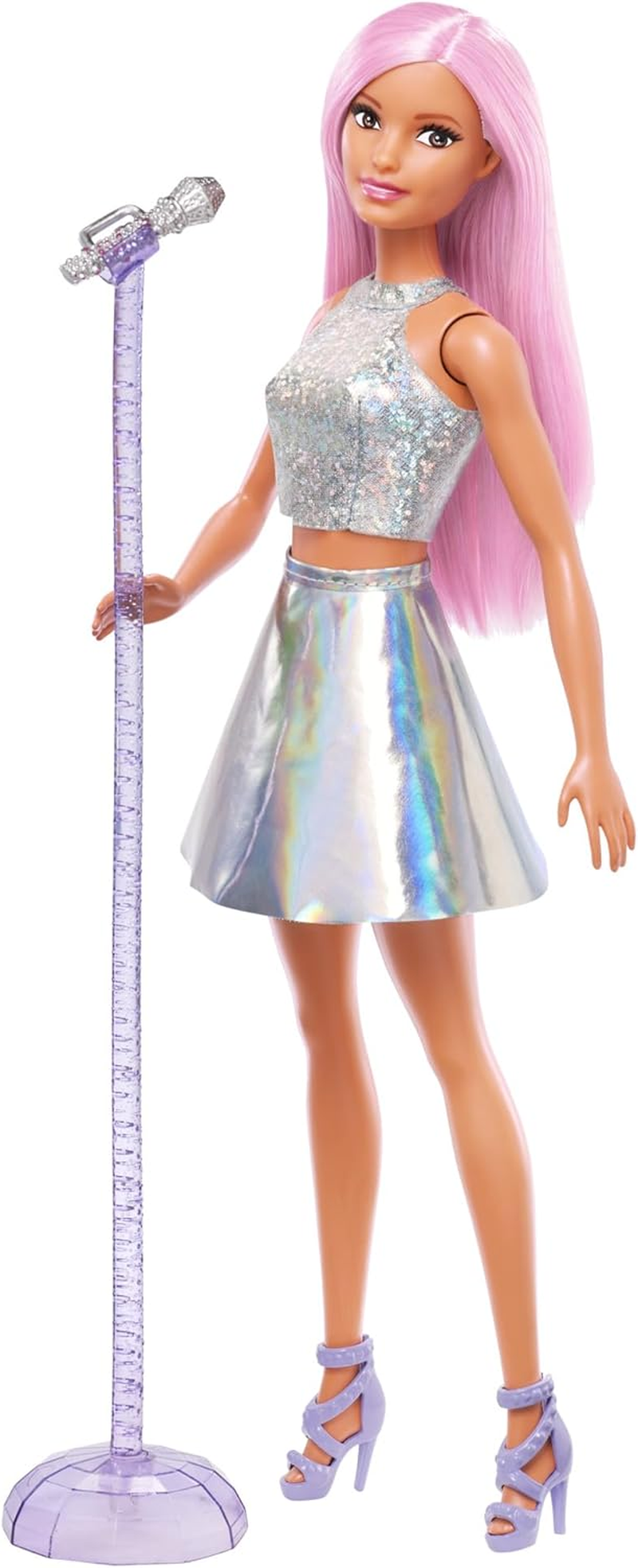 Barbie Pop Star Doll Dressed in Iridescent Skirt with Microphone and Pink Hair, for 3 to 7 Year Olds image number 1