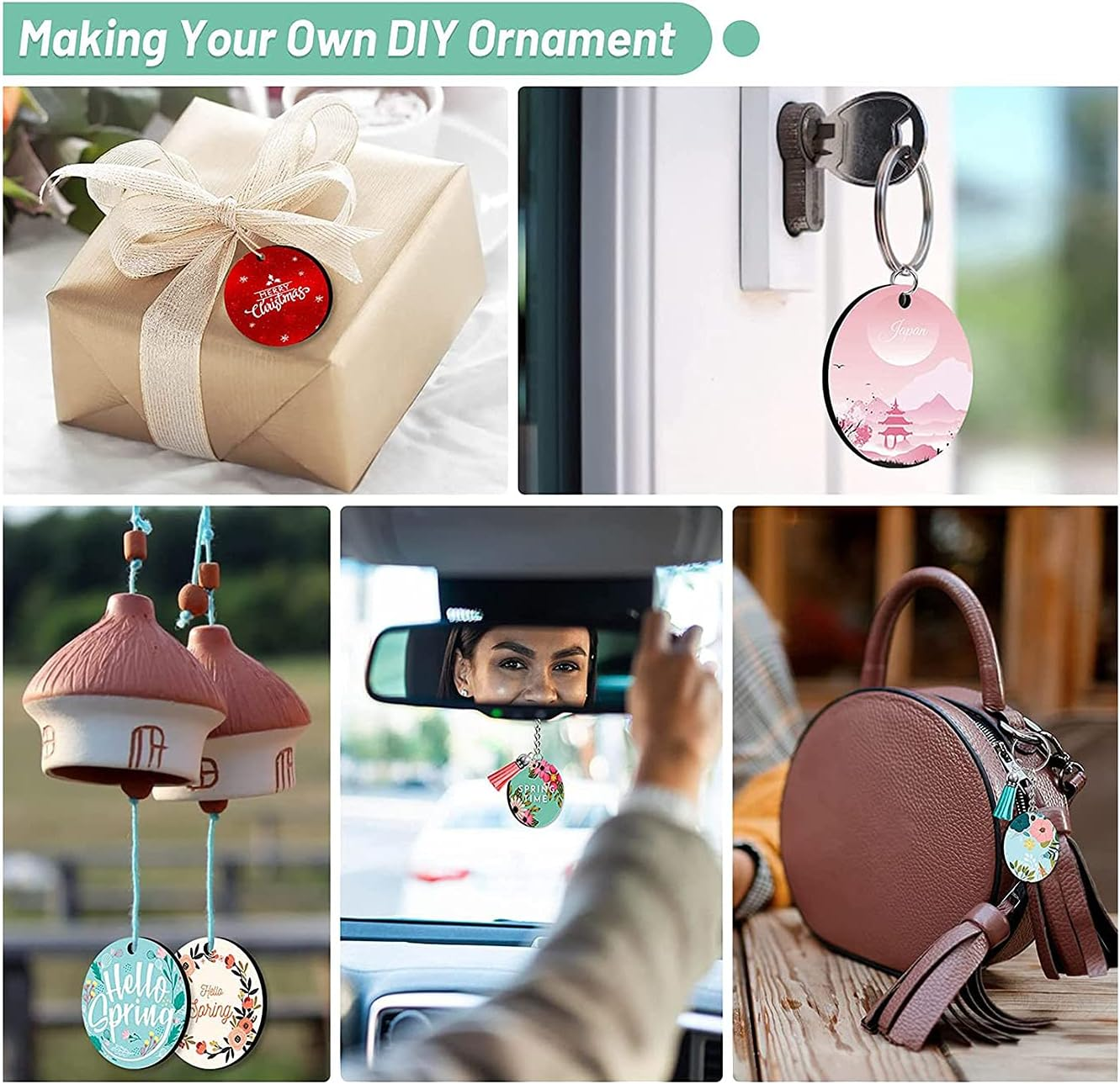 Sublimation Blanks Keychains,200 PCS 2Inch round Sublimation Blanks Keychain Circle with Tassels,For DIY image number 5