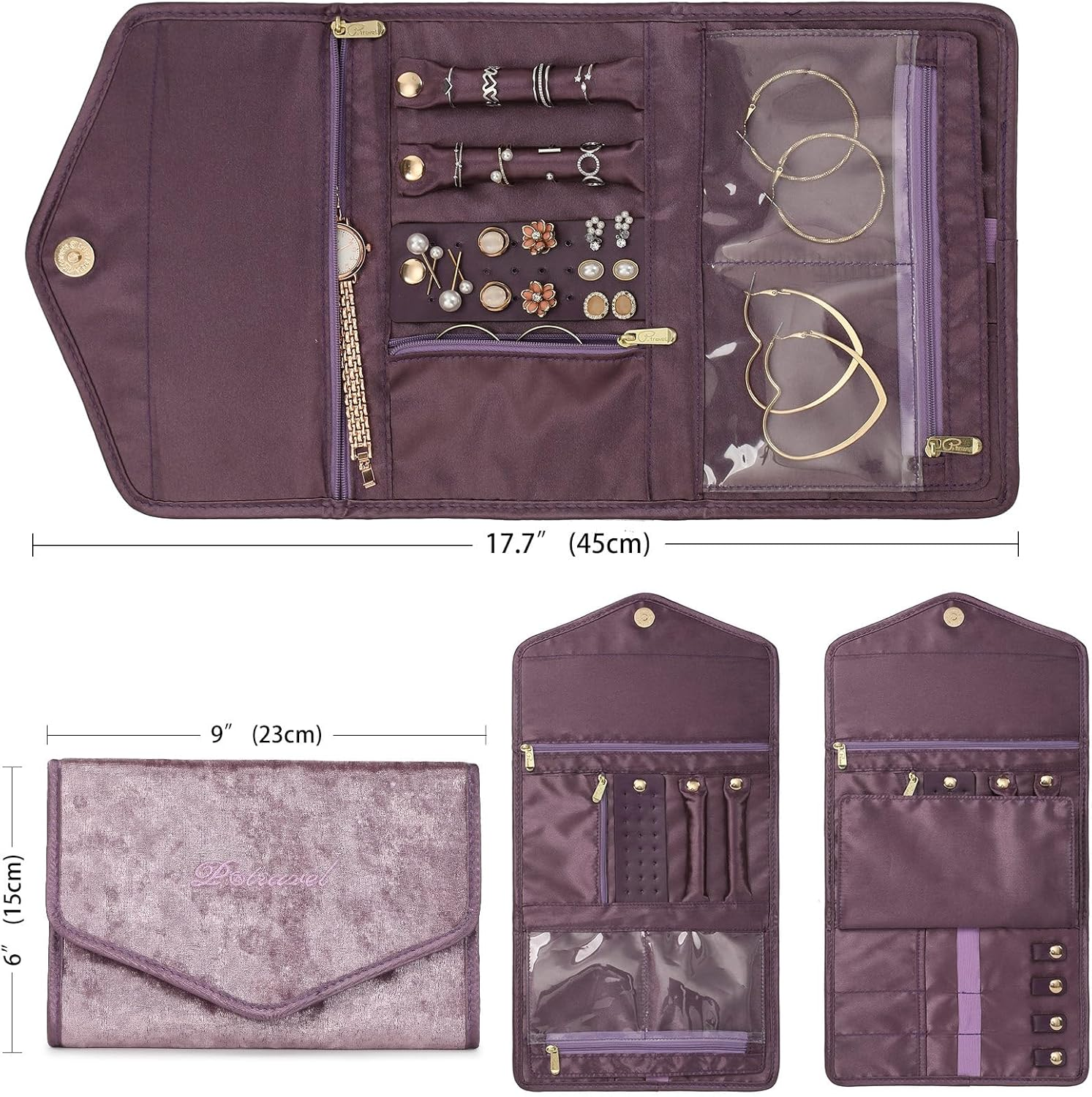 Jewelry Rolls, Travel Jewelry Organizer Roll, Foldable Jewelry Case, Women Jewelry Storage Bag for Journey-Rings, Necklaces, Earrings, Bracelets, Watches, Brooches by Vanfn P.Travel Series image number 2