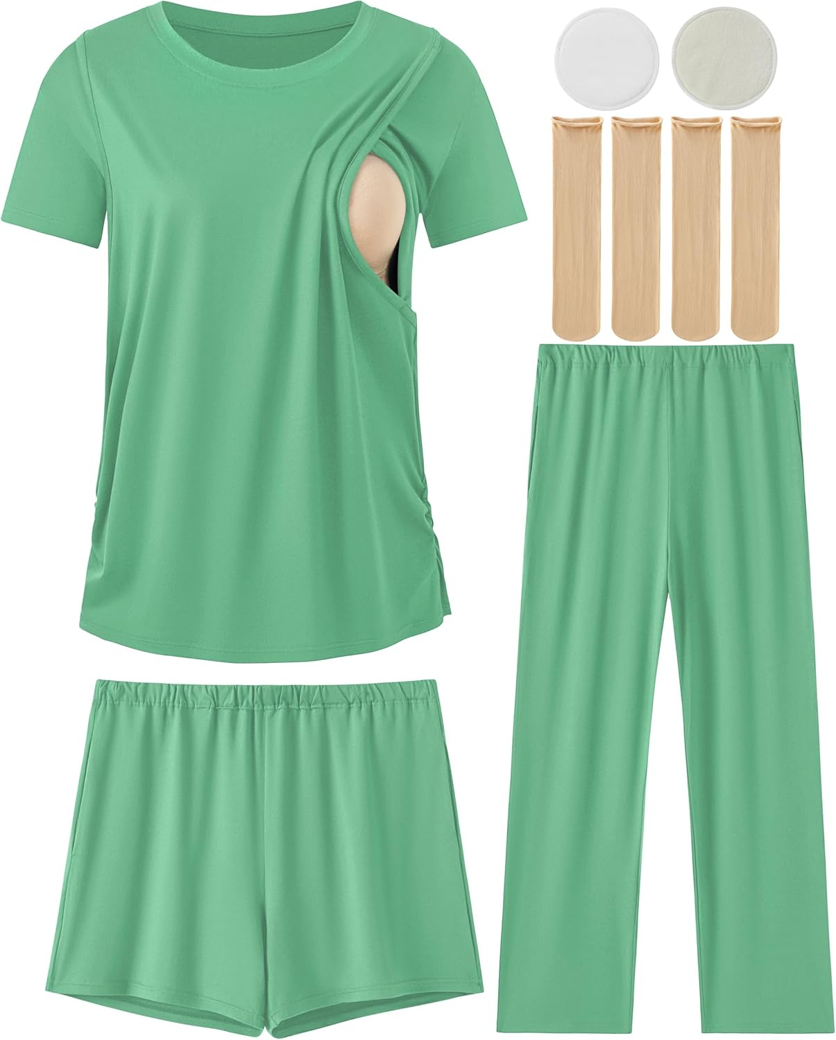 DANSHOW Maternity Nursing Pajamas 3 Piece Pregnancy Pjs Sets Breastfeeding Sleepwear for Women, Double Layer Design