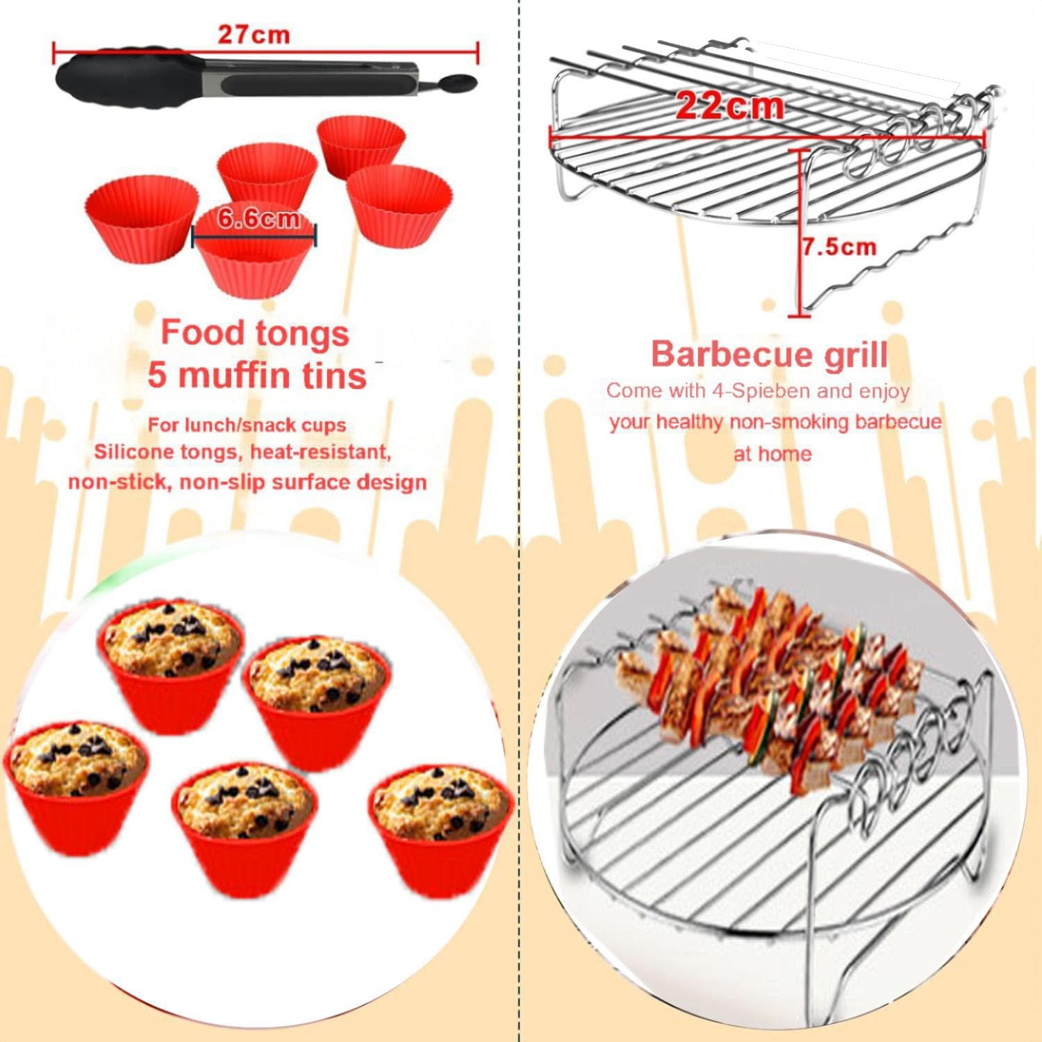 Air Fryer Accessories Set 8 Inch,12 Piece 22 Cm XXL Compatible for Philips 7.2L/8.3L,For COSORI 5.5L, for Tefal 6.5L, for Cecotec 6L. image number 3