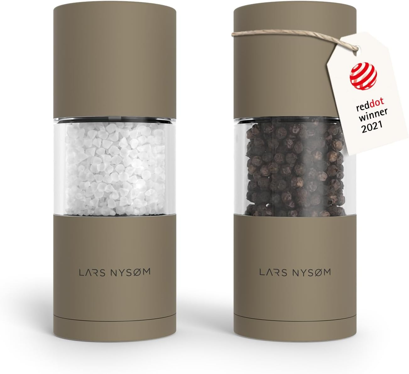 LARS NYS&Oslash;M Salt and Pepper Grinder Set, Manual Salt and Pepper Mills with Adjustable Ceramic Grinder, Design Spice Shaker Set (Ash Gray)