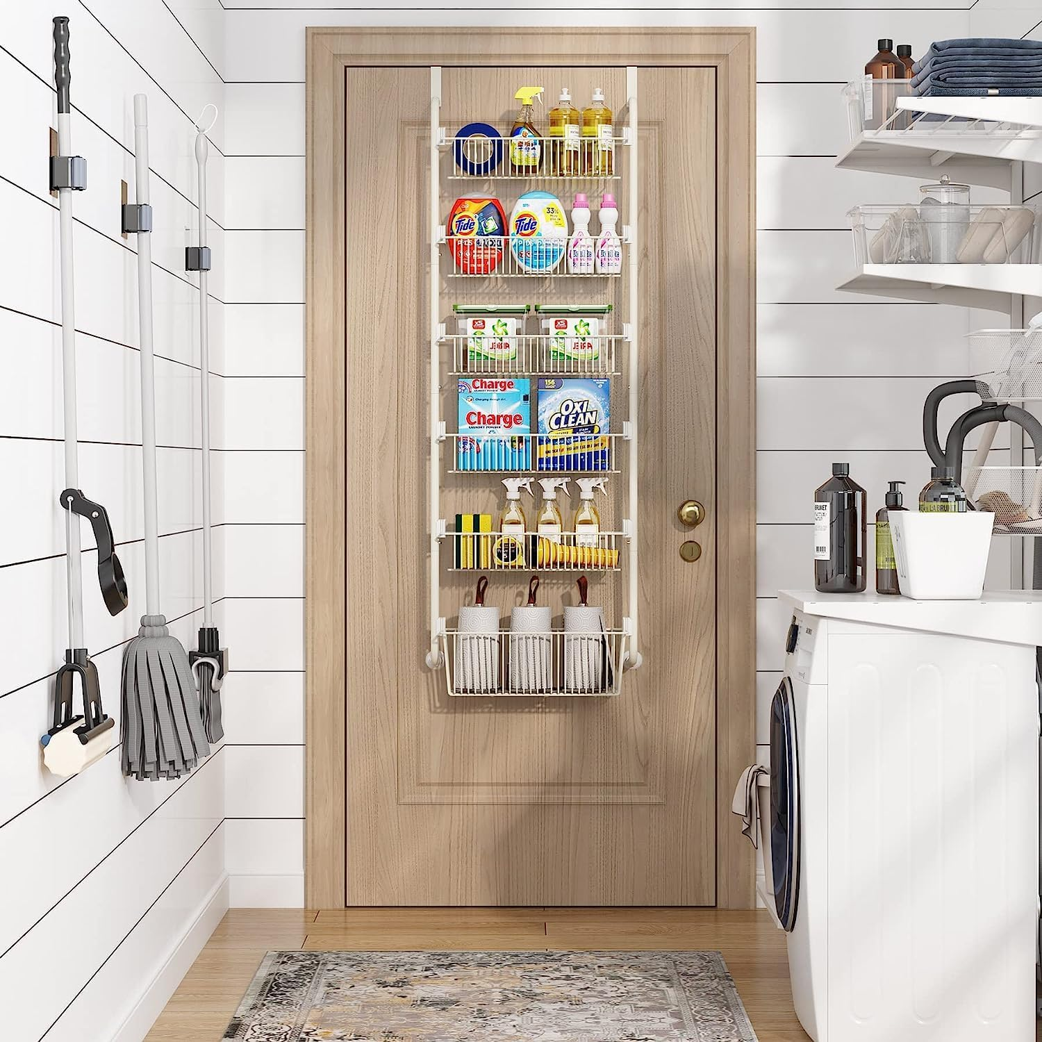 Over the Door Pantry Organizer Rack, Astraio 6 Baskets Pantry Door Organization and Storage, Heavy-Duty Metal Kitchen Spice Rack over Door Can Organizer image number 3