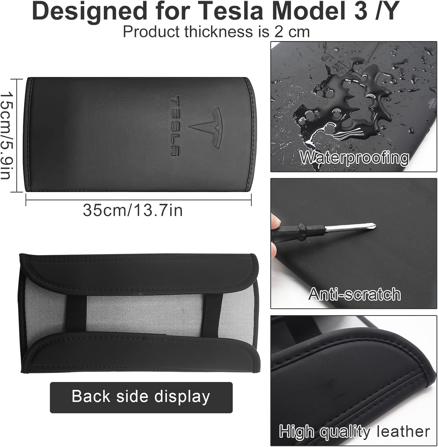Armrest Cover for Tesla Model Y 2025-2020 and Model 3 2023-2017 Central Control Leather Arm Rest Cushion Pad Protection Car Interior Accessory for Tesla Model Y/3 image number 3