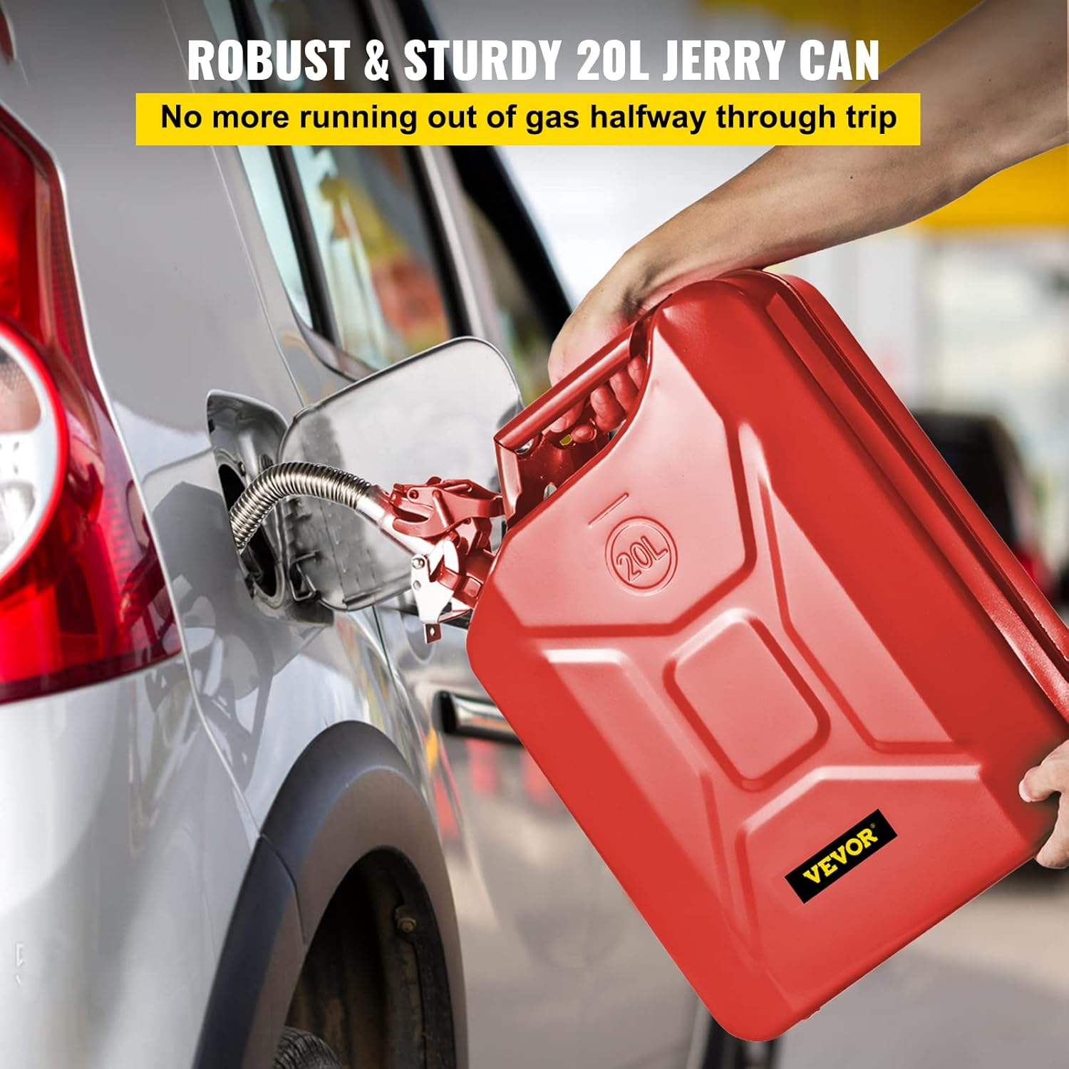VEVOR Jerry Fuel Can, 20 L Portable Jerry Gas Can with Flexible Spout System, Rustproof ＆ Heat-Resistant Steel Fuel Tank for Cars Trucks Equipment, Red image number 4