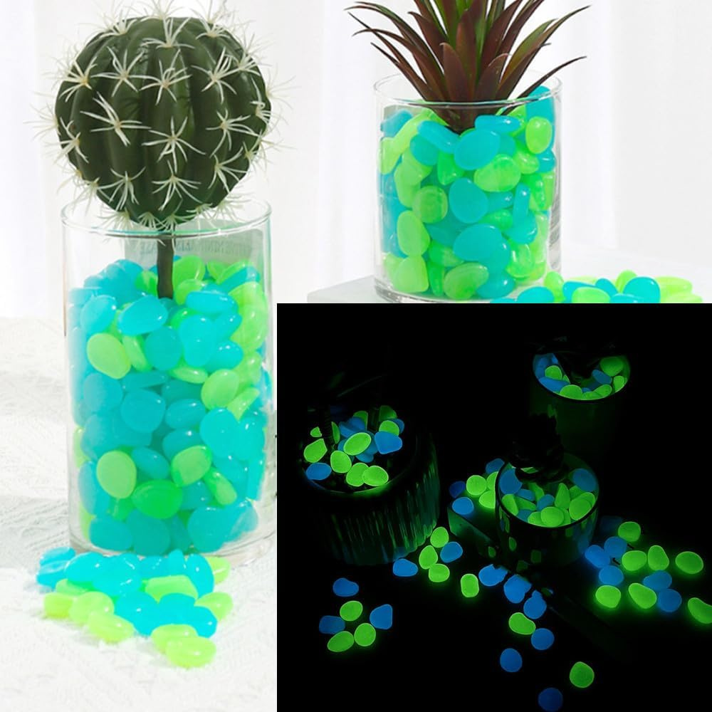 Naisfei Glass Stones, 200 Pcs Fish Tank Rocks Glow in the Dark,Pebbles Stone for Fish Tank Aquarium Garden Plant Pots Bonsai Walkway(Blue) image number 3