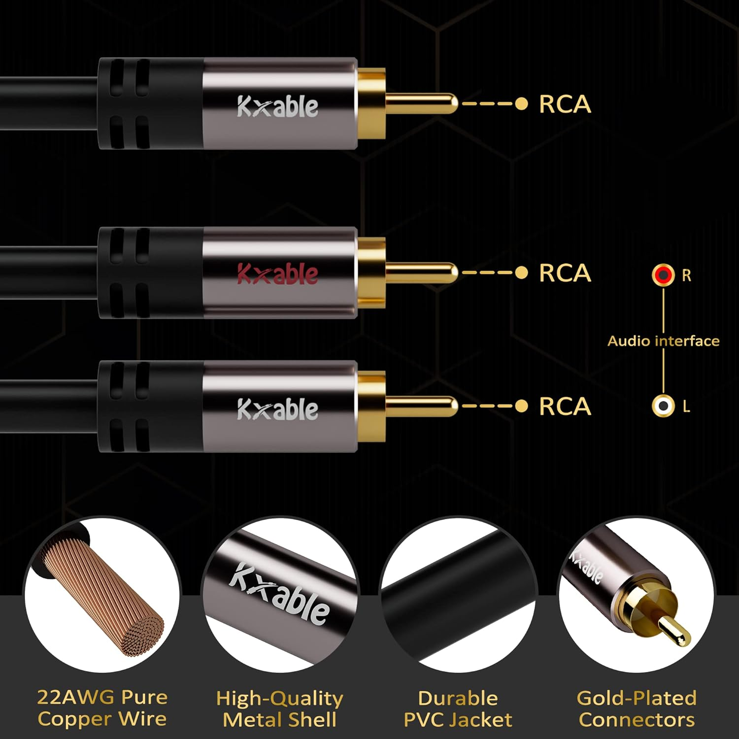 RCA Y-Adapter Splitter Cable (2 Pack-8Ft+8Ft), 1 RCA Male to 2 RCA Male Stereo Audio Subwoofer Cable, Bi-Directional, for Home Theater, Hi-Fi System, Amplifier, Speaker, 24K Gold Plated, OD:5.0MM image number 6