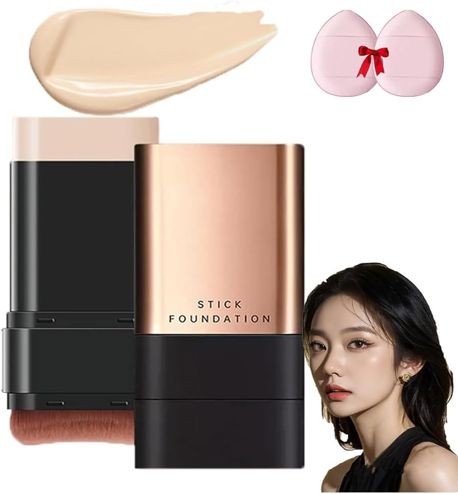 2 in 1- Luxury Anti-Wrinkle Foundation Stick,Double Head Foundation Make up Stick,Korea Flawless Eraser Foundation Stick with Brush, Multi-Use Foundation Stick Makeup (Brilliant White, A-1)