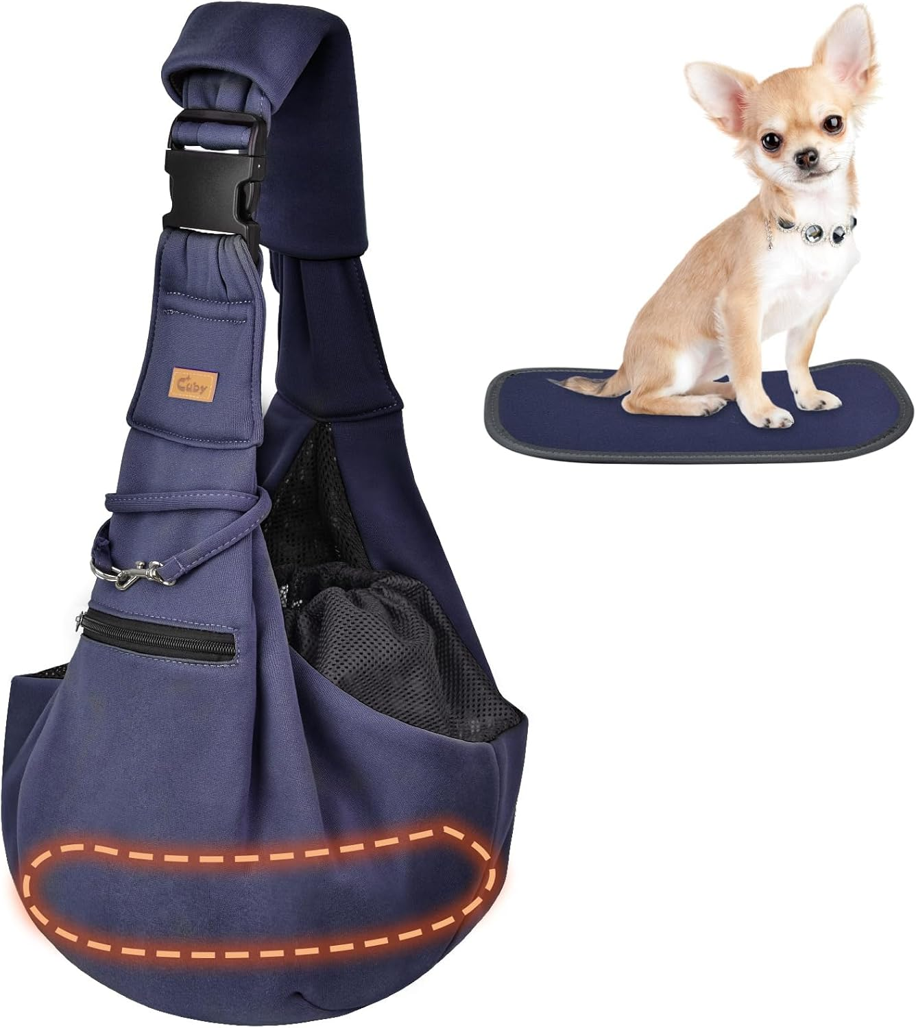 CUBY Sling Dog Small Dogs Cat Sling Pet Sling Single Shoulder Pet Bag for Travel Dog Carrier Bag with Foot Pad for Pets (Adjustable Shoulder Strap, Brown)