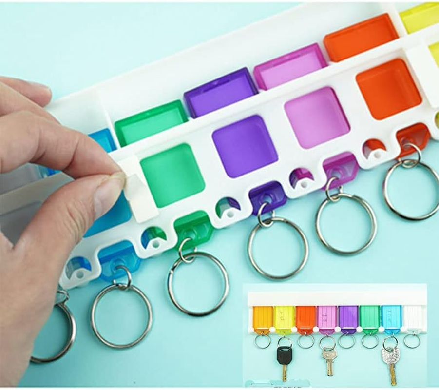 Key Tag Rack with 8 Tags,Key Tags with Holder Tags Plastic with Ring,Tough Plastic Key Tags,Plastic Wall Mounted Key Organizer with Transparent Tough Key Tag Identifiers Markers with 8 Keyring Tags image number 1