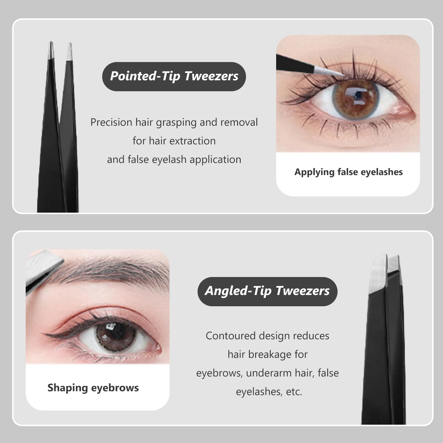 WALWAL 5 Piece Stainless Steel Tweezers Set with Scissors Flat Slant Knife Point for Eyebrow Hair Removal image number 1