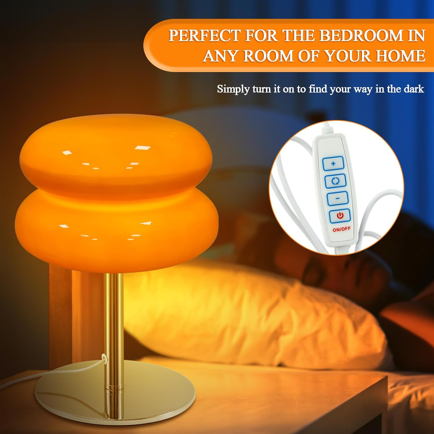 DJAPWPX Modern Egg Tart Glass Table Lamp Retro Cute Desk Lamp with 3 Color Dimmable Modes, Orange image number 5