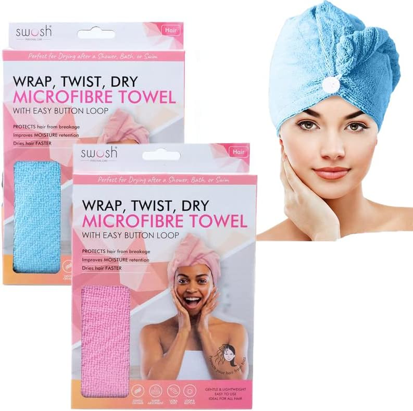 LEDON&reg; Microfiber Drying Hair Towel Twist and Dry Towel - Pink or Blue Soft Lightweight image number 1