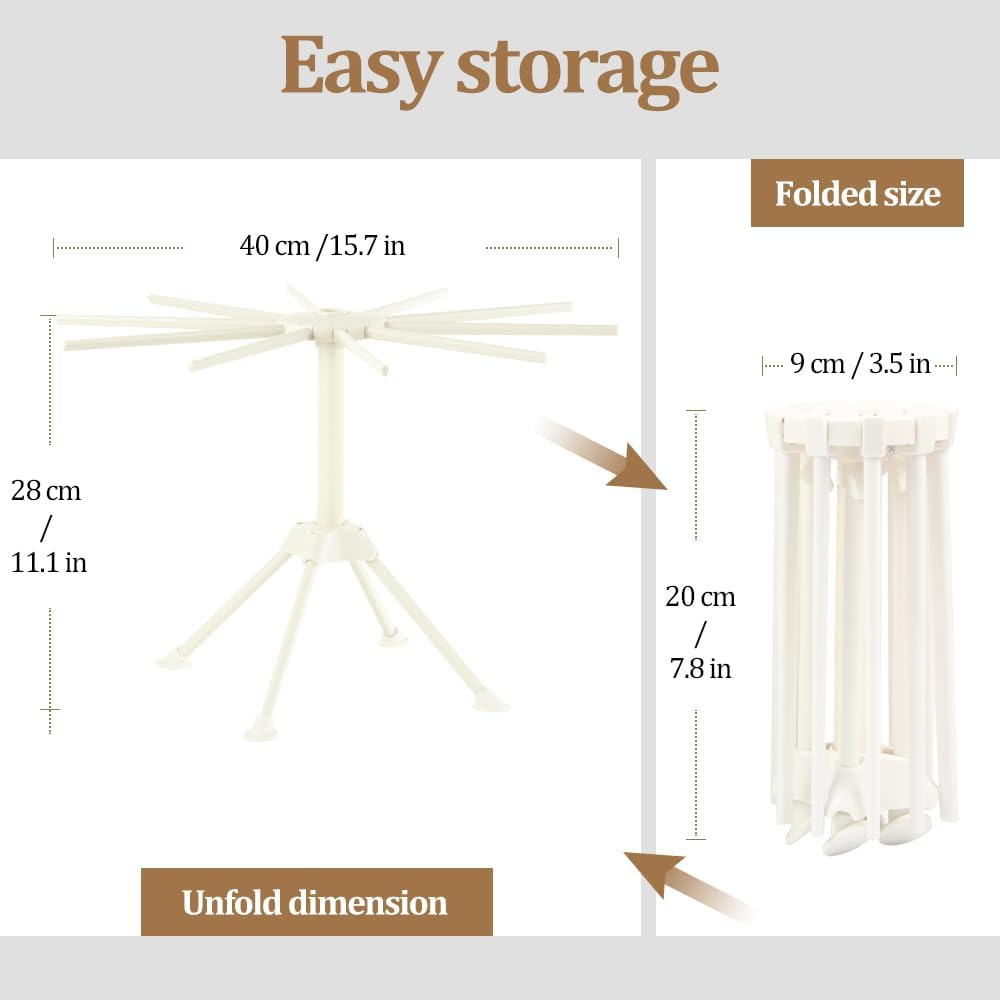 Ourokhome Collapsible Pasta Drying Rack- Plastic Household Noodle Stander with 10 Arms (White) - Red image number 2
