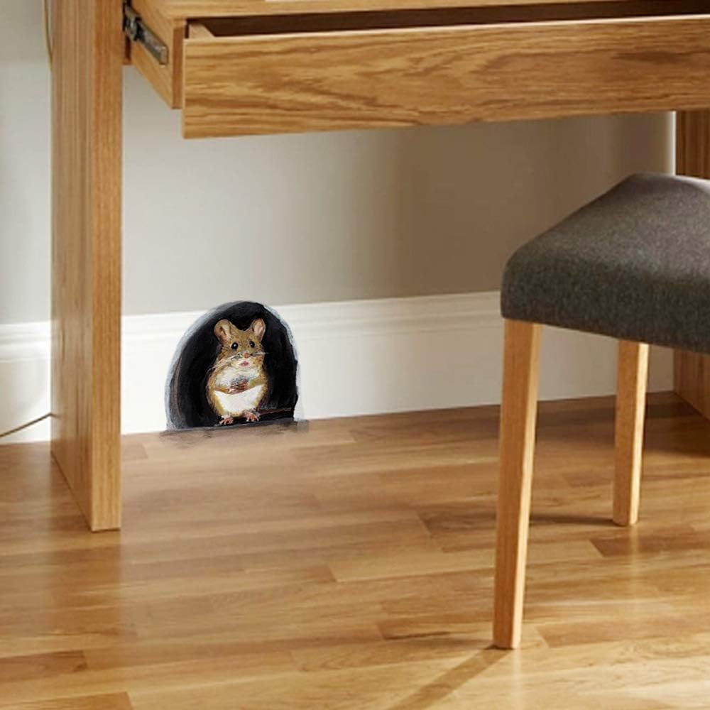 3D Mouse Hole Realistic Wall Sticker,Mouse in a Hole Wall Decal Fun Art,Home Decor,Vinyl,For Living Room Nursery Bedroom Kids Room Wall Decoration (4 Pieces / Set) image number 2