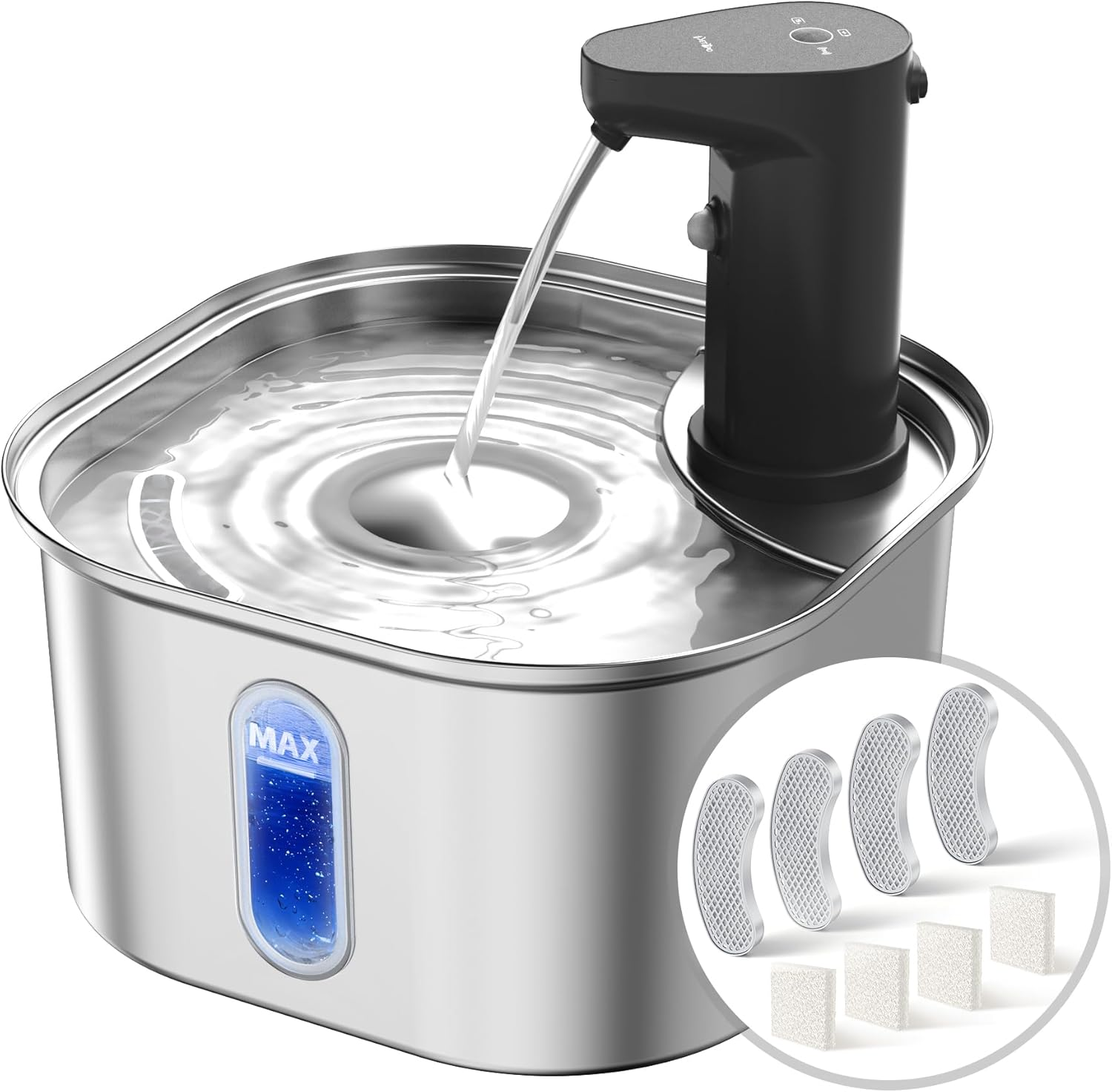 Wireless Cat Water Fountain Stainless Steel 304 + 4 Filters 108Oz 3.2L 5000Mah Rechargeable Battery Operated Cat Water Fountain Cordless, Automatic Pet Dispenser with Motion Sensor for Cats Dogs image number 6