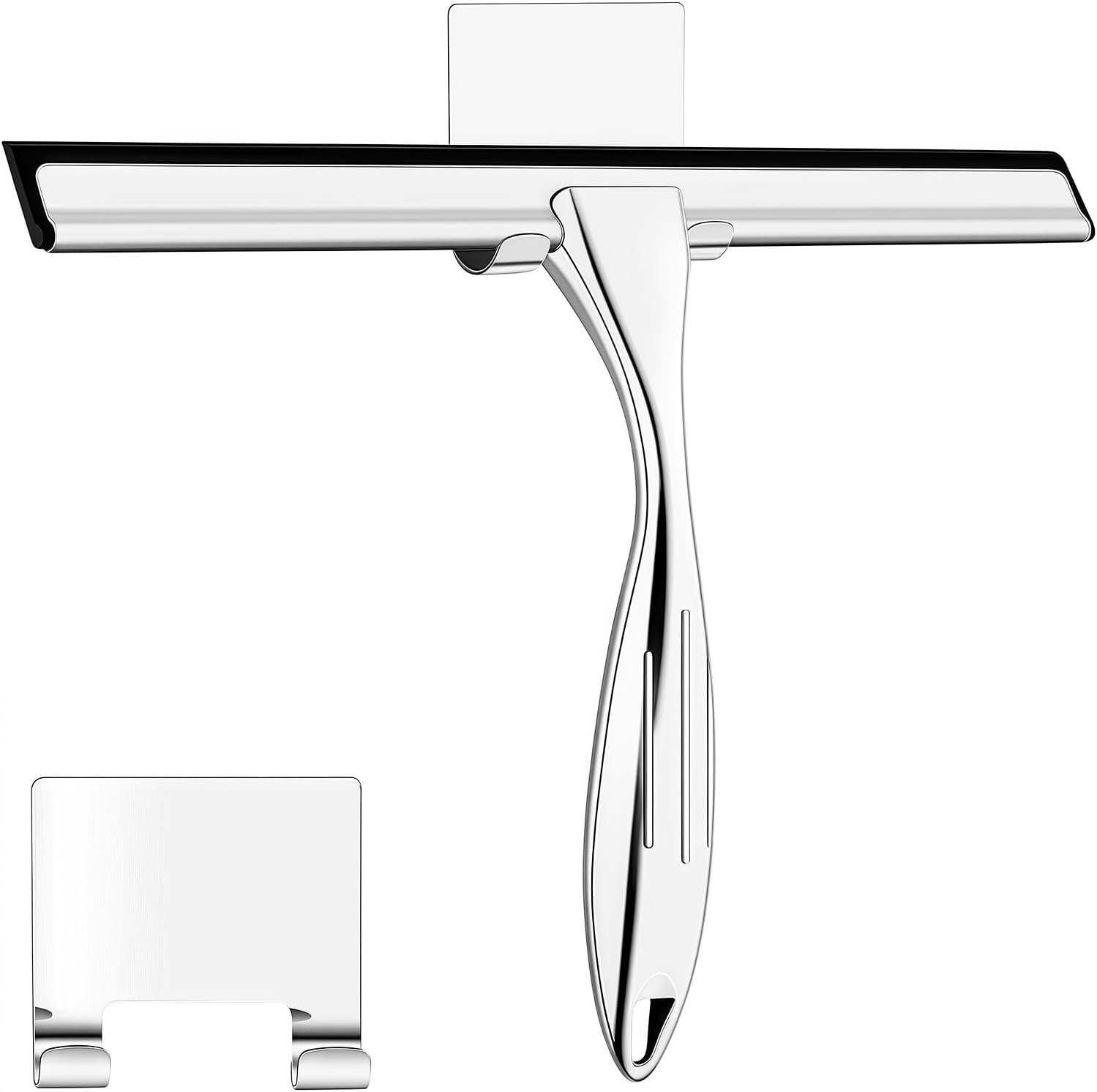 25 Cm Professional Window Squeegee, Pack of 2, Black Shower Squeegee, Stainless Steel Window Wiper with Rubber Lip, Squeegee for Shower, Bathroom, Mirror, Glass Cleaning, Tiles, Window Cleaner image number 1