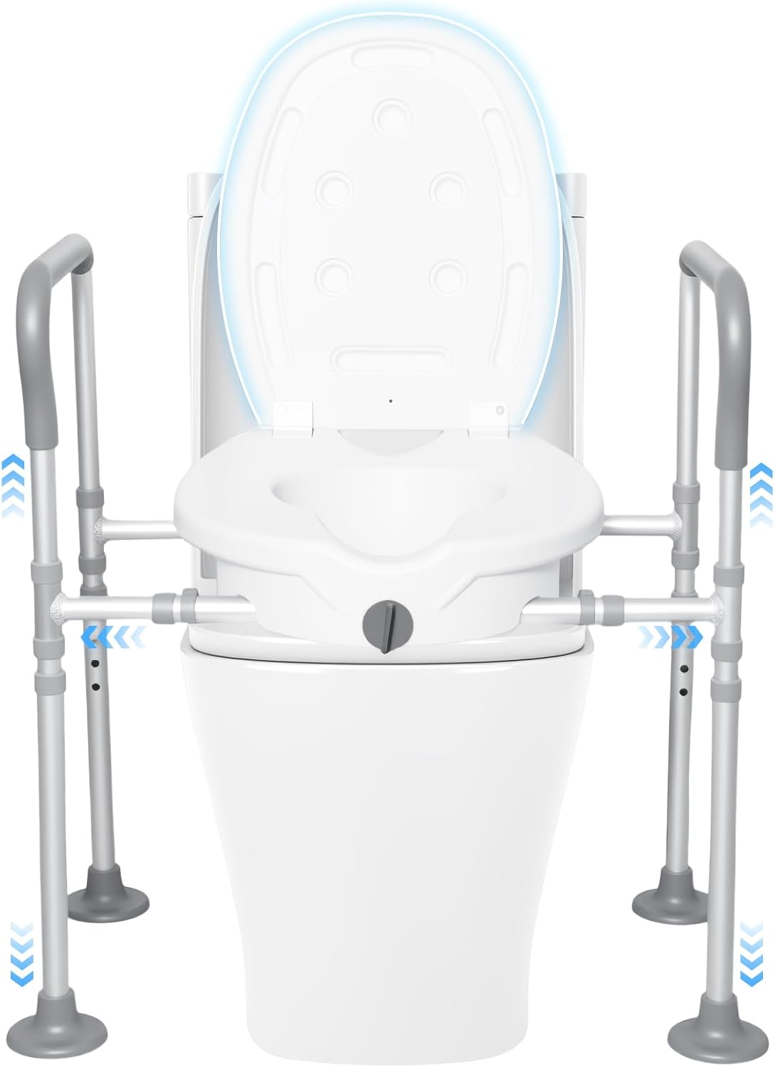 Toilet Seat Risers for Seniors with Handle, 150Kg Elevated Toilet Seat with Storage Bag, Adjustable Height, Bathroom Shower Chair for Elderly, Handicap, Pregnant, Injured (With Lid) image number 6