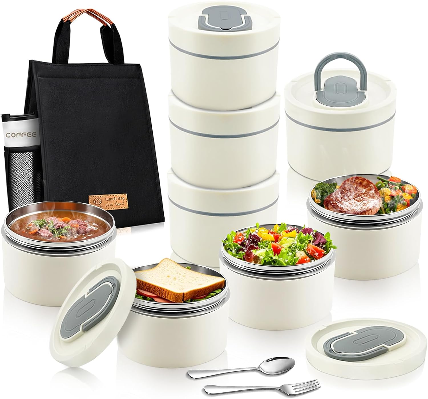 Adando Stainless Steel Lunch Box: 550Ml Microwave-Safe round Bento Lunch Box - 304 Bpa-Free Doulbe Wall Insulated Leakproof for Adults Students - Office School Beach Picnic Hiking Camping (4 Pack) image number 3