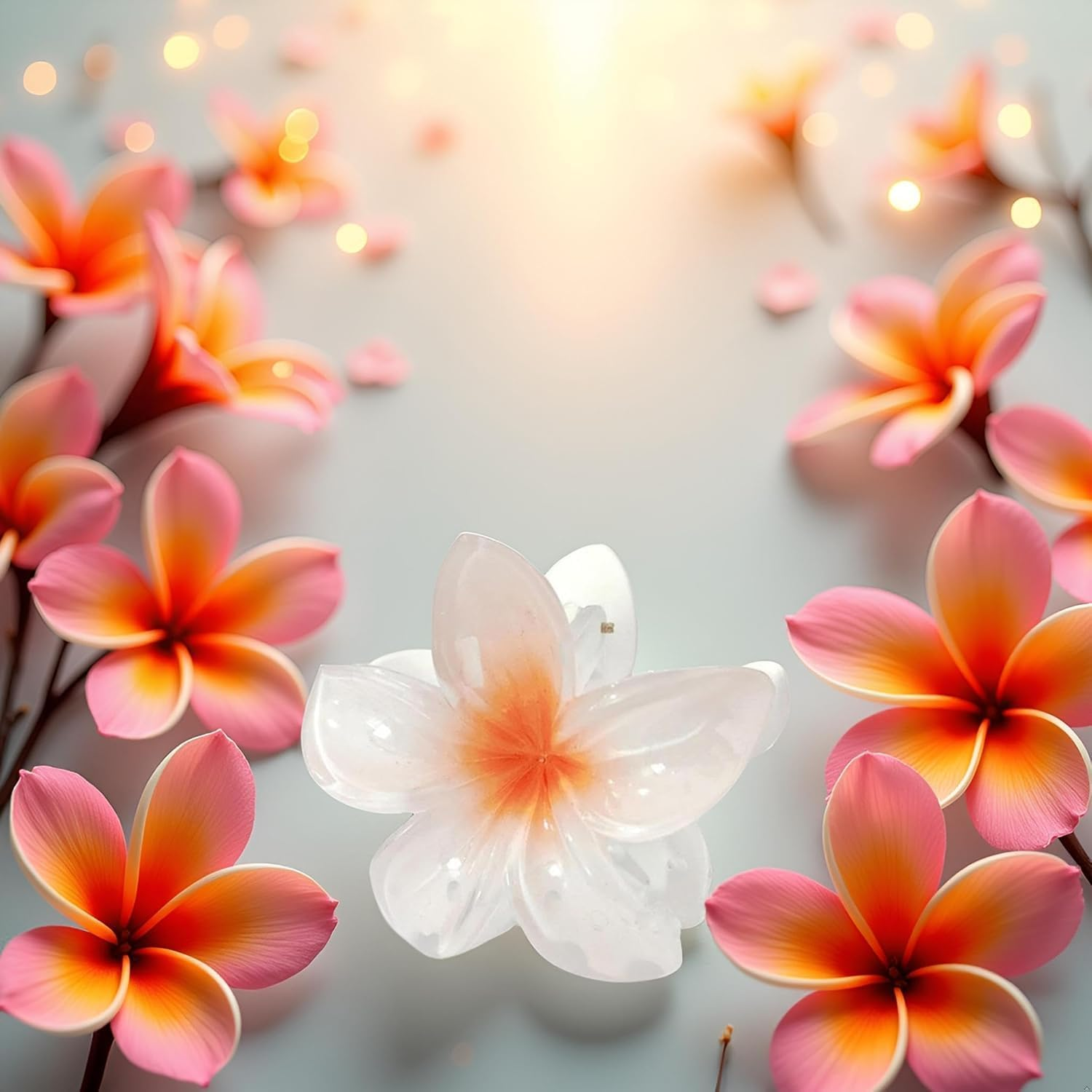 Flower Hair Claw Clips - Hawaiian Flower Hair Claw Clips for Women | Plumeria Claw Clips for Thin | Strong Hold Jaw Clip | Hair Clips for Girls| Preppy Hair image number 1