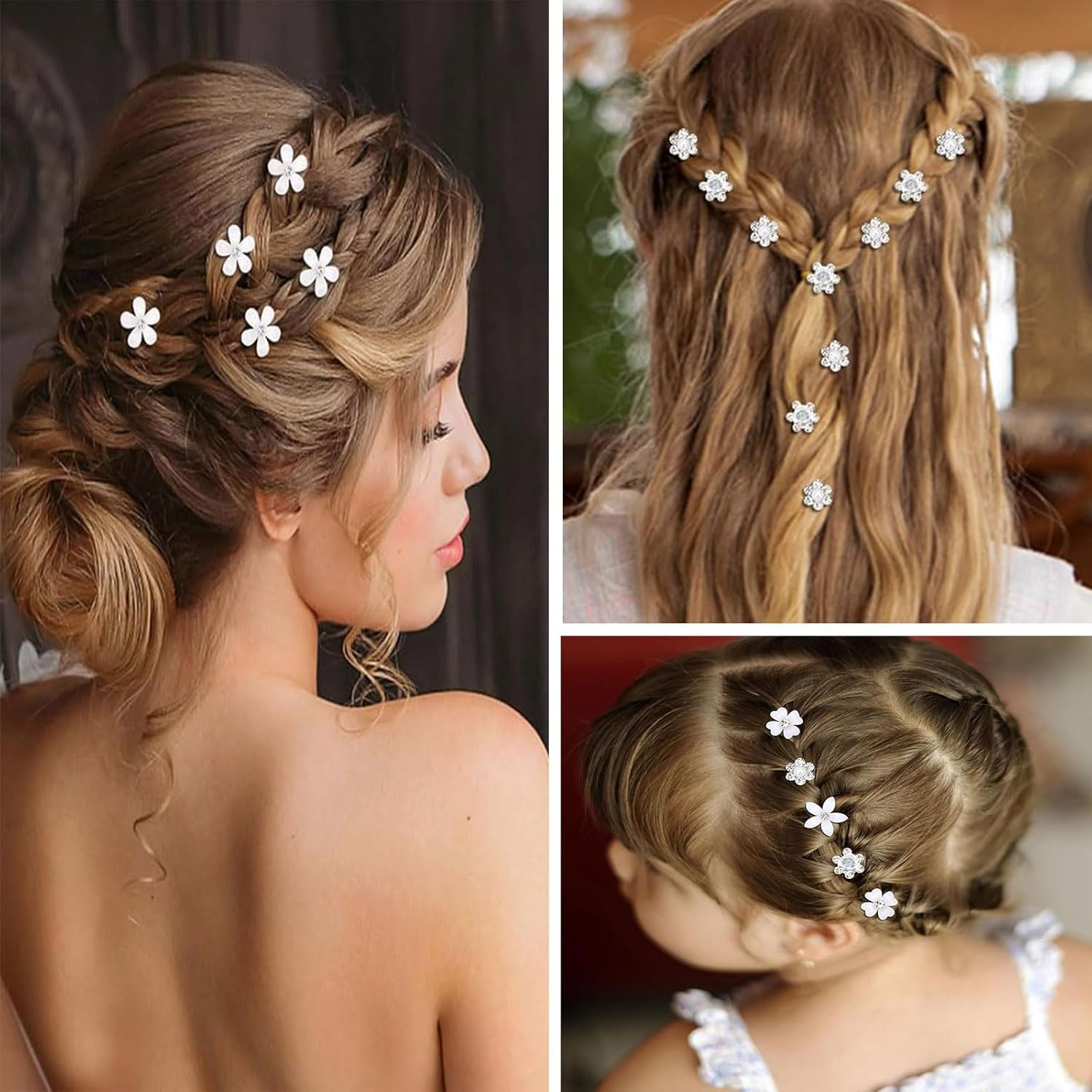 JOOTUEPO Mini Rhinestone Hair Clips, 20 Pcs Flower Hairpins Accessories Kit,White Flower and Crystal Hair Accessories for Bridal Girls Women Photo Daily Party Wedding Hairstyle Accessorie image number 1