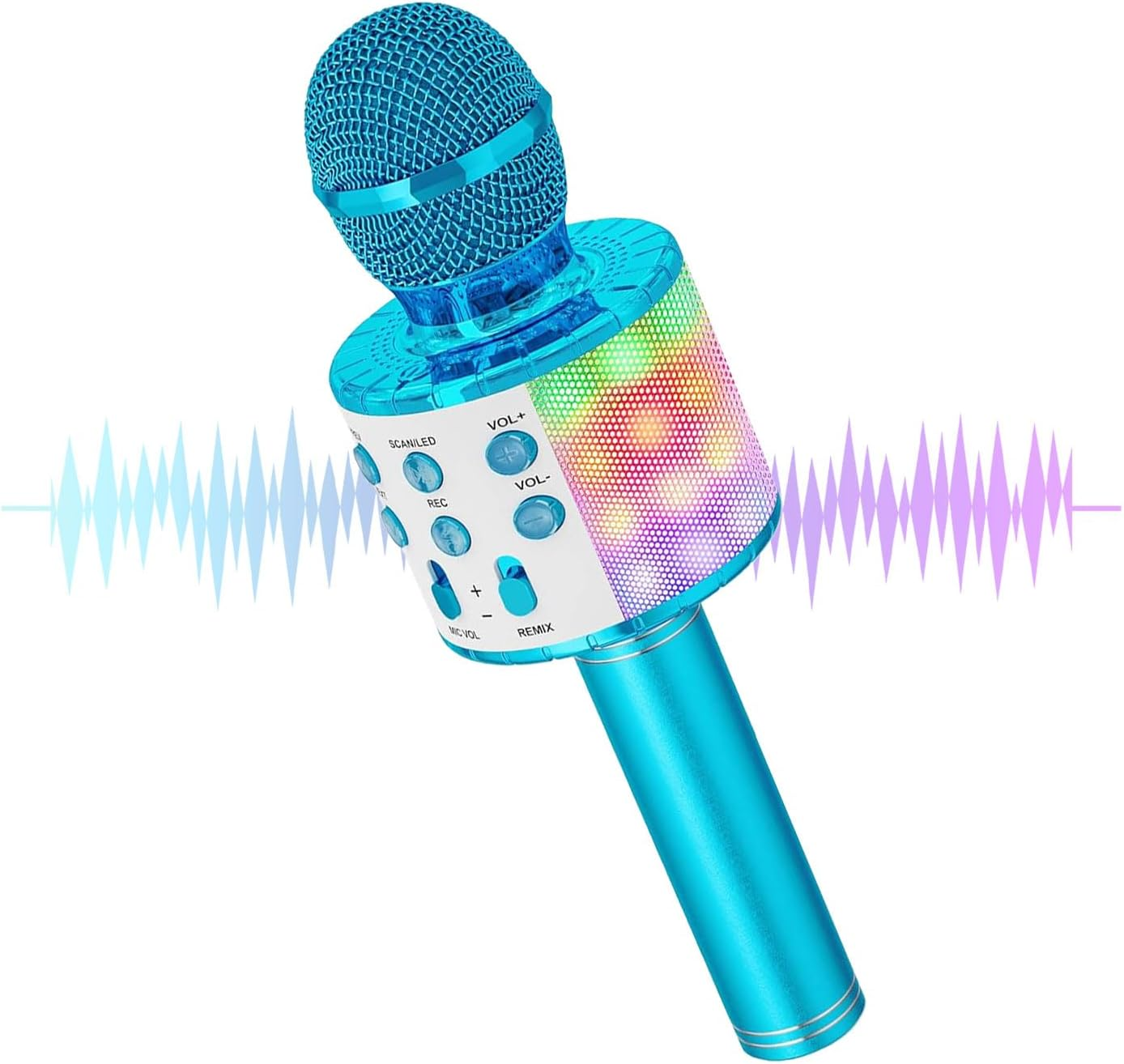 Wireless Karaoke Microphone, 5 in 1 Portable Bluetooth Microphone Kids, with Colored Leds. Karaoke Mic, for Mobile Phone/Android/Tv, for Gifts for Girls, Children and Adults of All Ages (Blue)