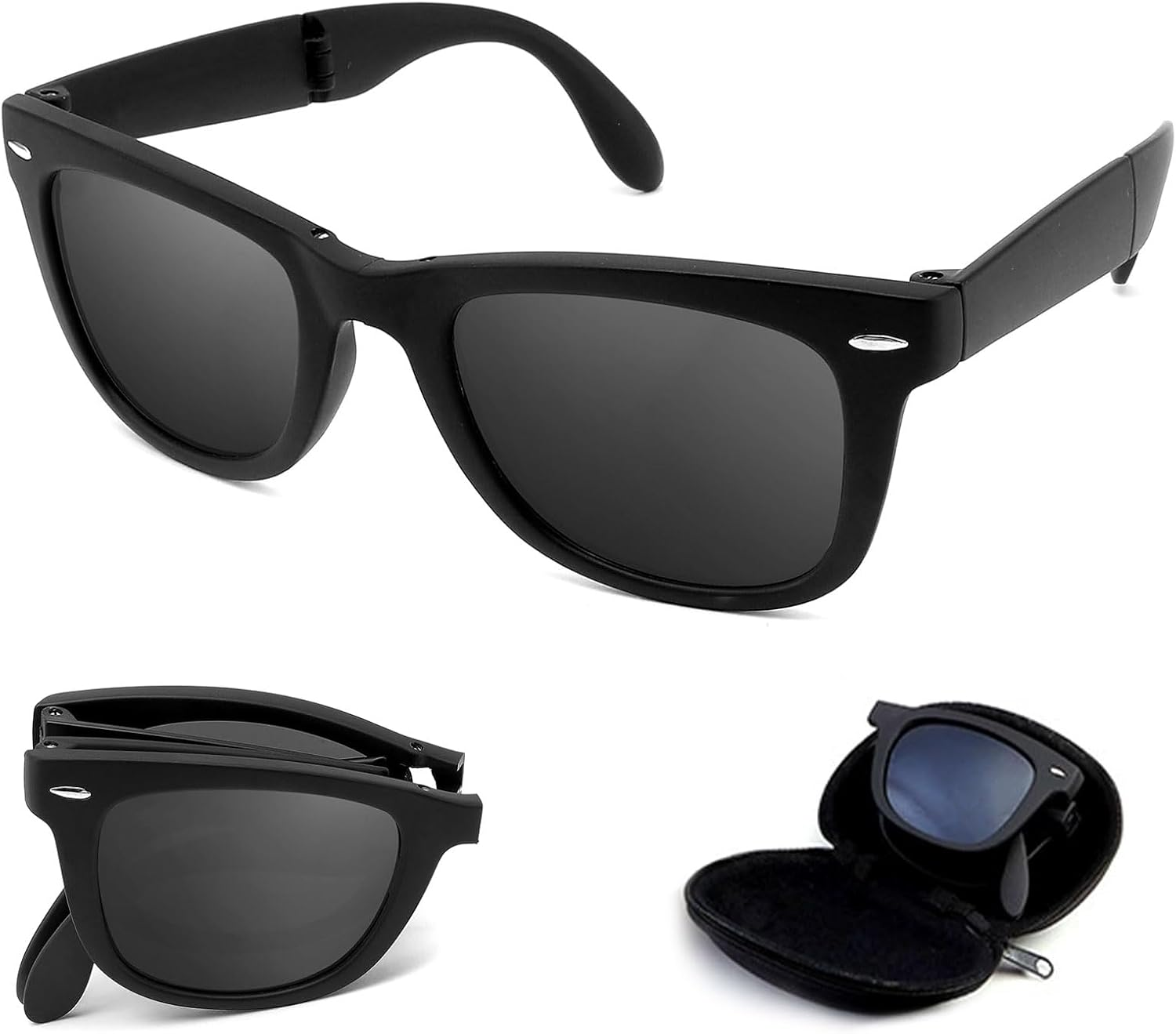 Foldable Sunglasses Polarized UV Protection - Ultra Lightweight Folding Sunglasses with Case, Trendy Unisex Mini Design for Travel, Driving & Outdoor (Black, Includes Case) image number 5