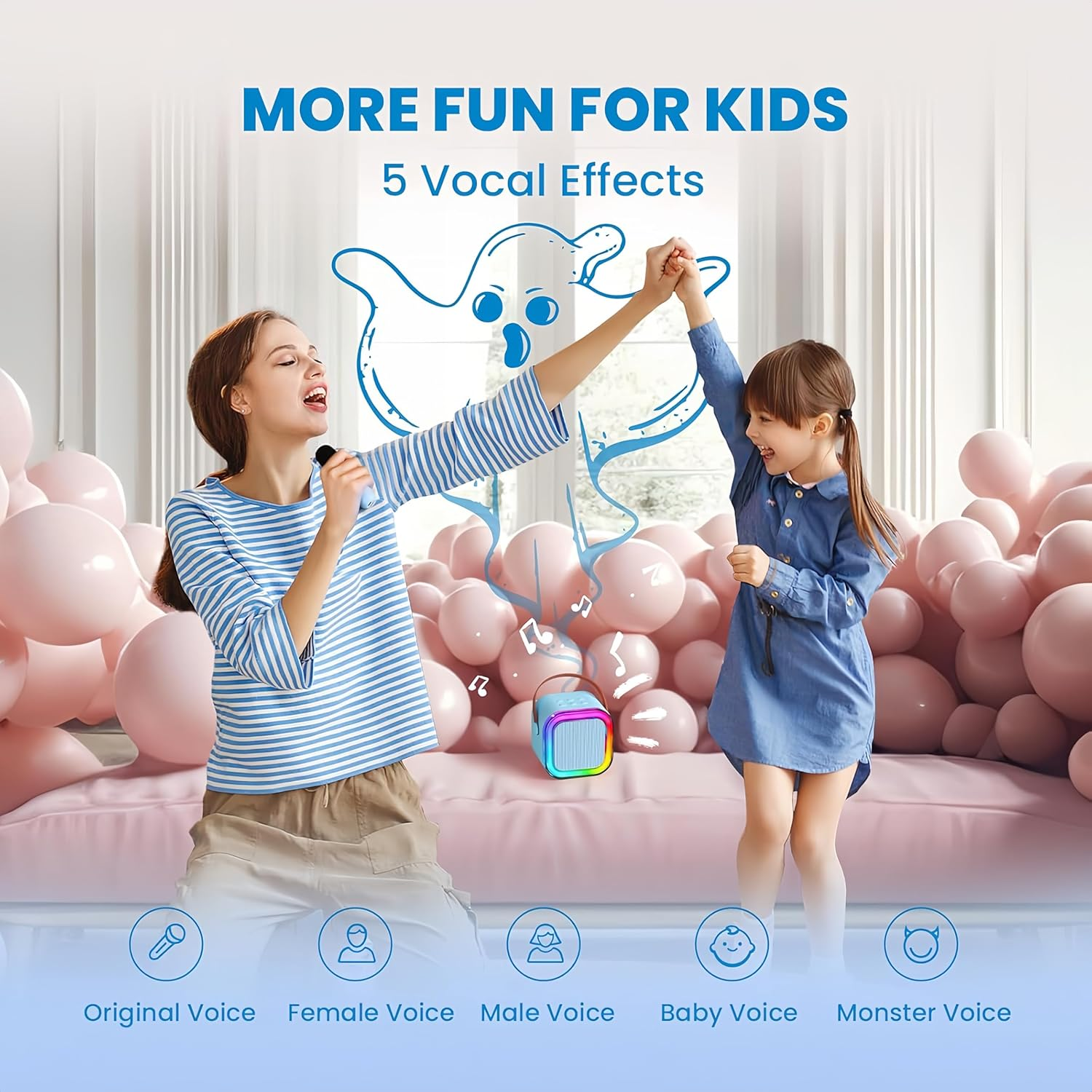 Mini Karaoke Machine for Kids, Birthday Gifts Toys for Girls Boys Friends Age 3-12+, Portable Bluetooth Speaker with 2 Wireless Mics, Karafun Premium Songs Family Home Party (Blue) - Blue image number 4