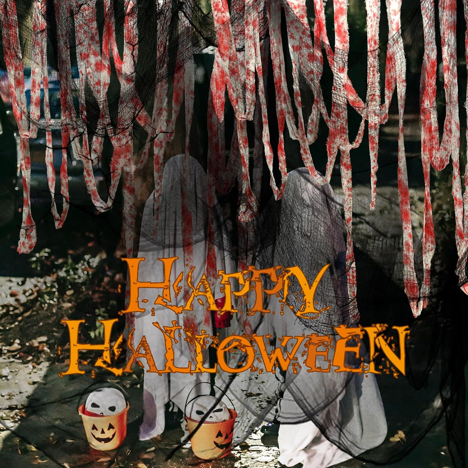 Halloween Decorations Large Spooky Black Creepy Cloth for Halloween Outdoor Indoor Decor, Bloody Creepy Gauze for Haunted House Window Wall Door Decor (215X600Cm) image number 5