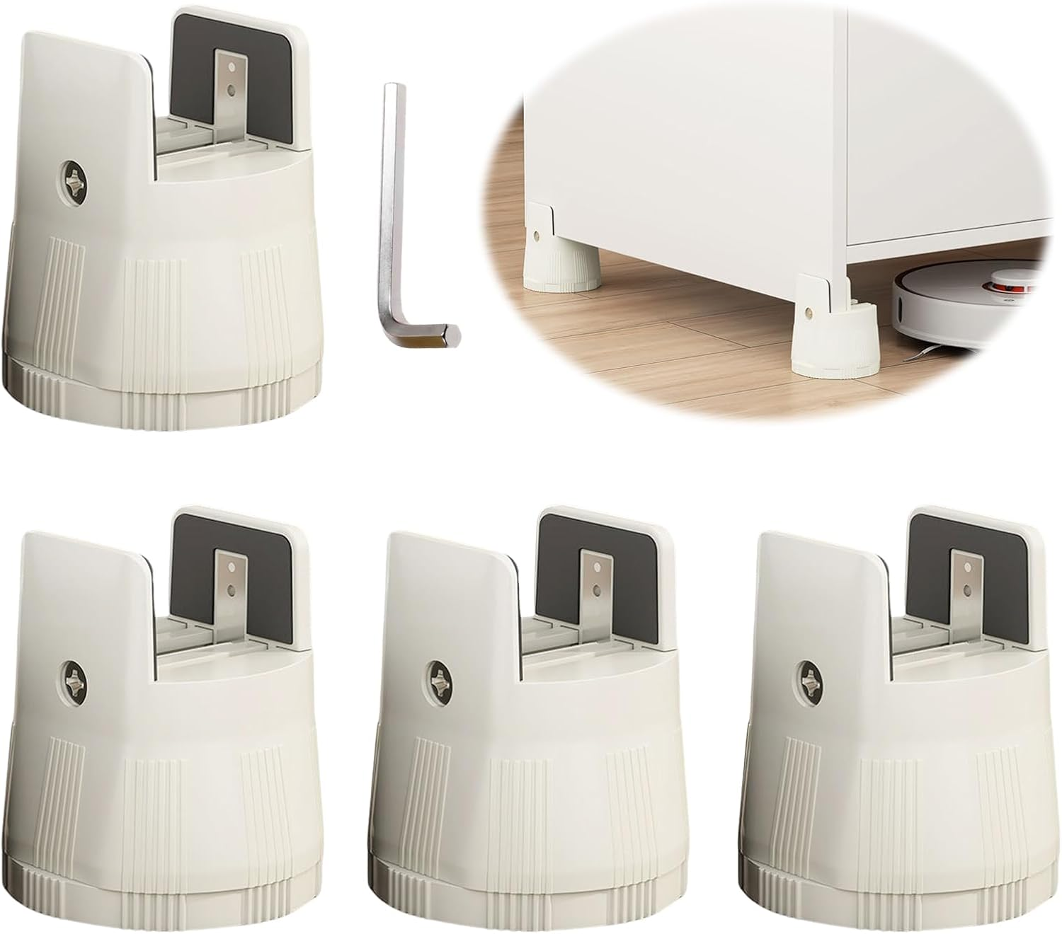 Adjustable Furniture Risers, 4PCS 6-8Cm anti Slip Stable Heavy Duty Table Leg Risers, Space Saving Good Load Bearing Bed Risers for Home (Brown)