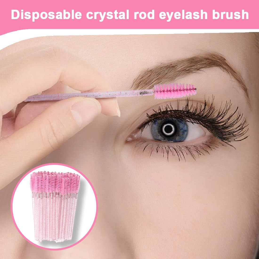 SGERUFZ 50 Eyelash Brushes, Eyelash Extension Brush, Eyebrow Applicator, Eyelash Brushes for Salon and Home, False Eyelash Extension Makeup Brushes (Pink) image number 5