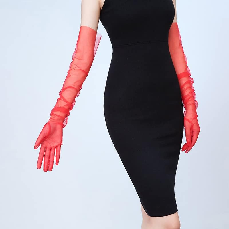 Aniler Women'S 27'' Long Tulle Gloves Sheer Bridal Gloves Opera Party Gloves Opera Christmas Costume Party Dance Gloves - Blue image number 7