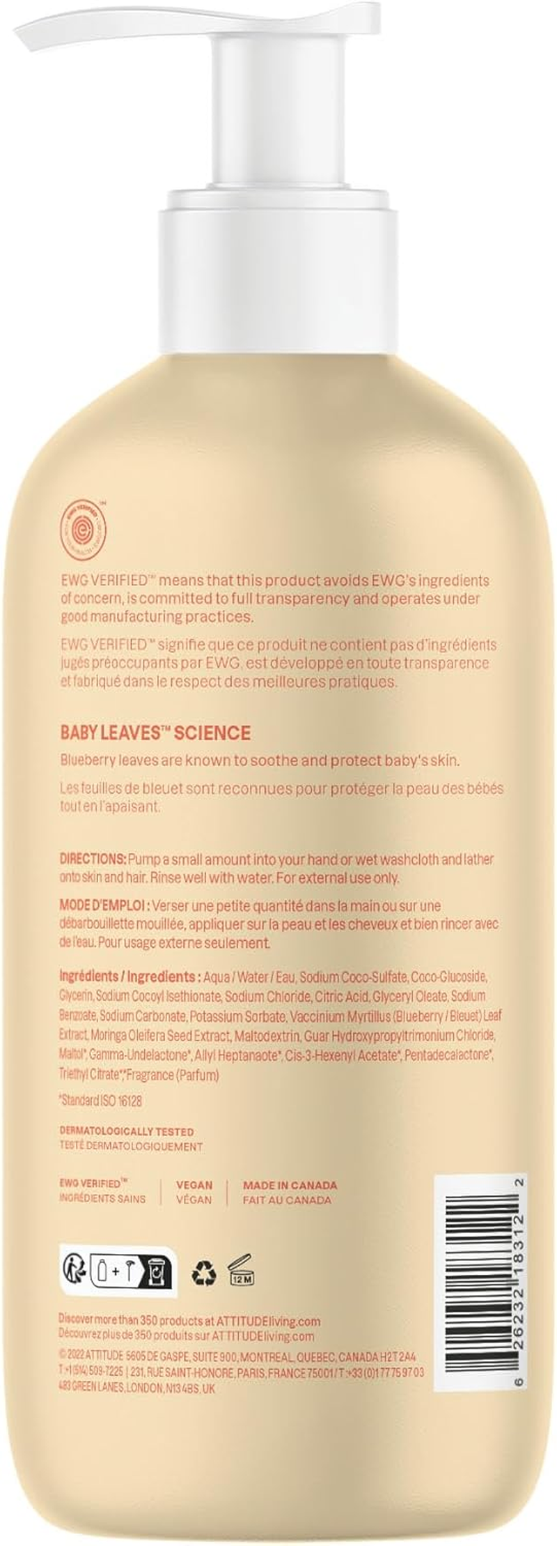 ATTITUDE Baby Leaves Science 2-In-1 Natural Shampoo Body Wash Pear Nectar 16 Fl Oz 473 Ml image number 4