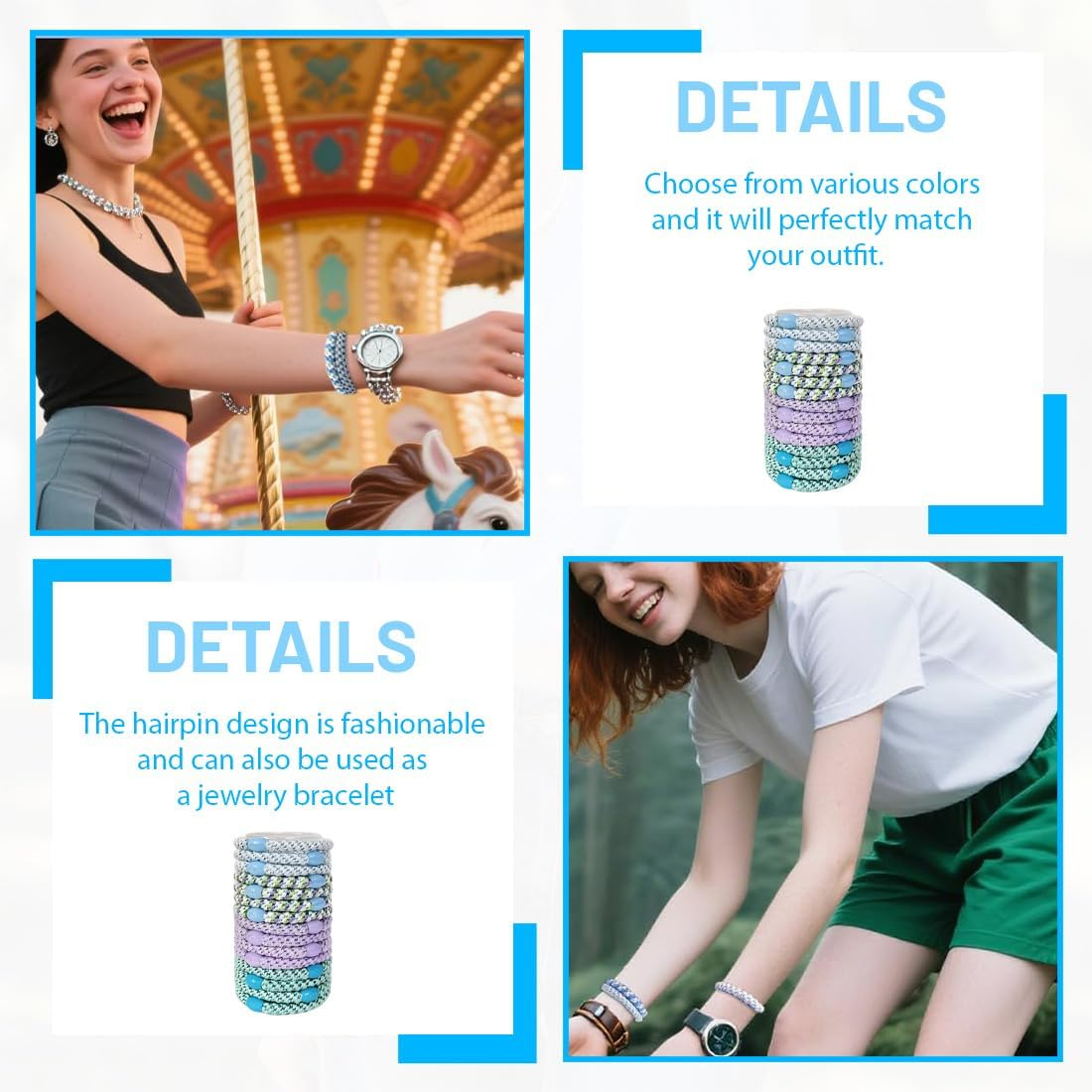 VEOIRXU Pack of 15 Hair Bobbles Girls Hair Bobbles Multicoloured Fashion Elastic Hair Bands Braided Elastics Women'S Hair Scrunchie Bracelet for Thick and Curly Hair (4 Colours) image number 2