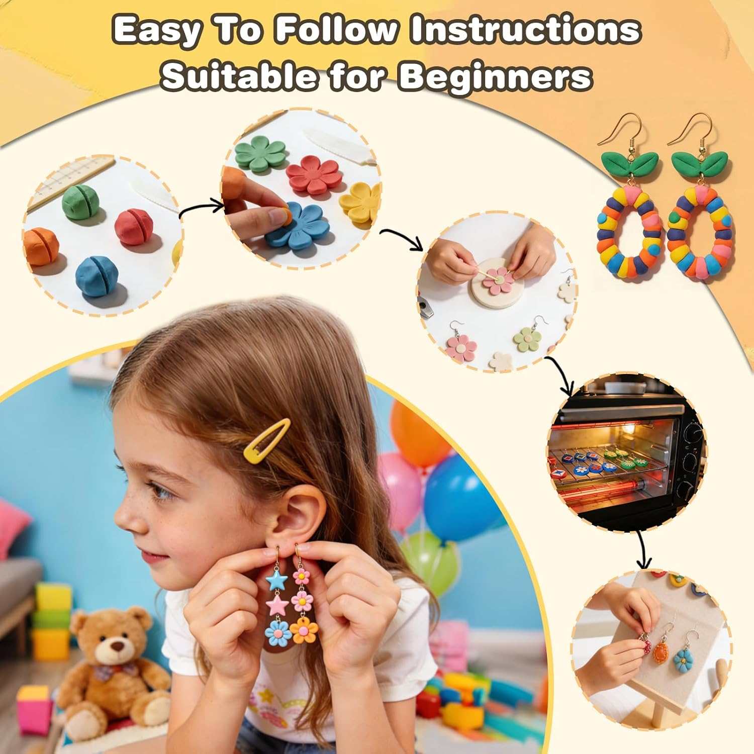 Polymer Clay， Oven Bake Modeling Clay for Kids, DIY Starter Kits Model Clay, Non-Toxic, Non-Sticky,With Sculpting Tools, Ideal for Children and Artists - 88 Colors image number 5