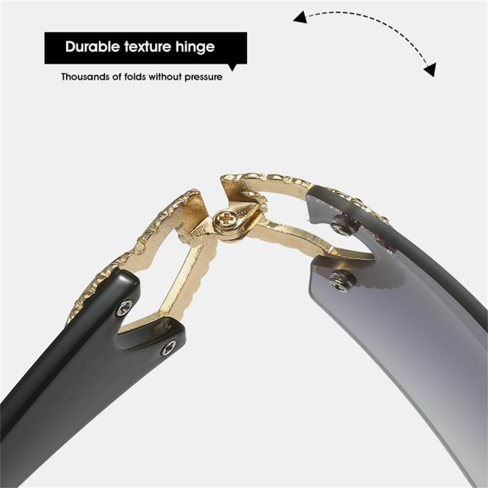 JRLLFD One-Piece Sunglasses Rimless Glassess with Double Love Heart-Shaped Pink Gradient Wrap around Sun Glasses image number 6