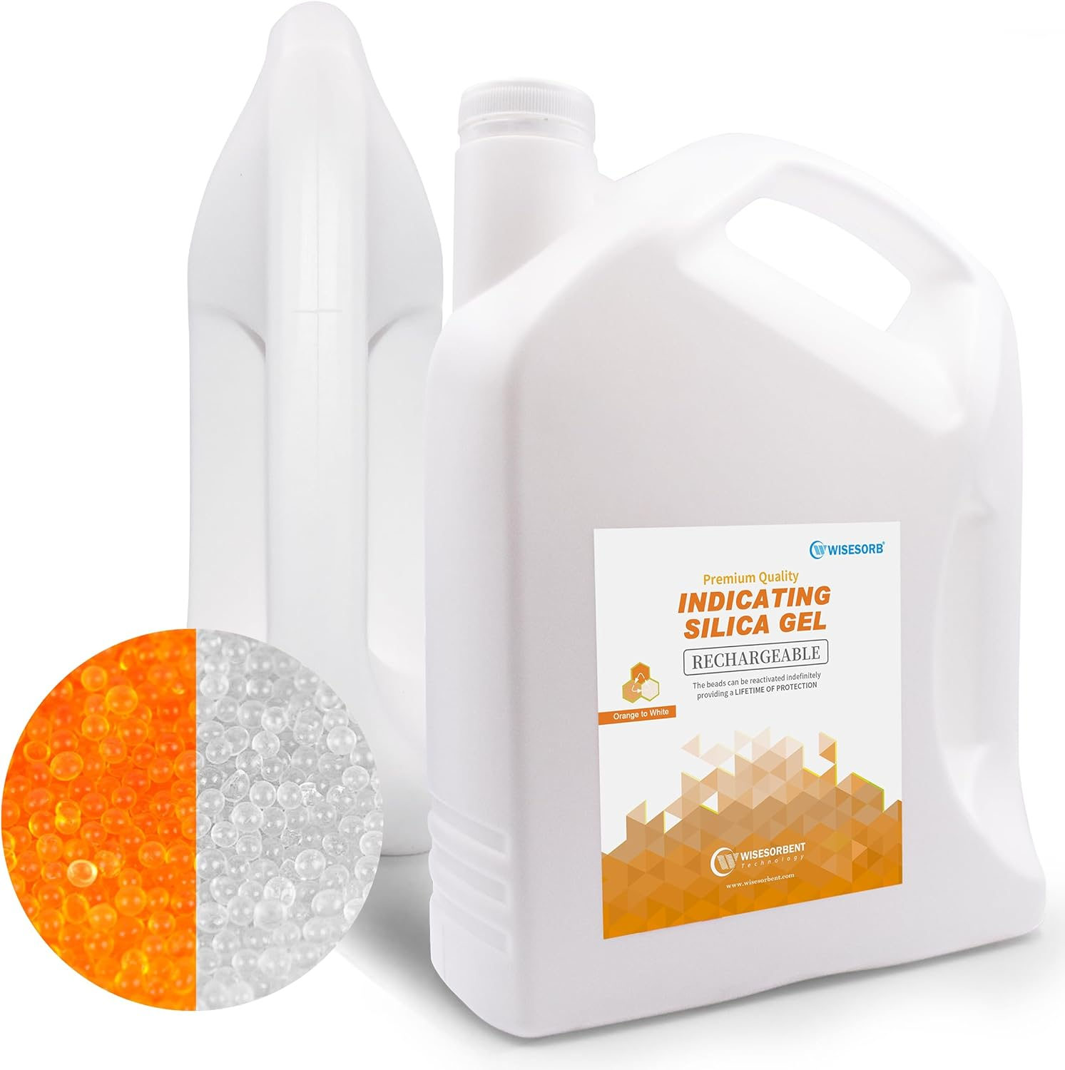 Wisesorb Silica Gel 2LBS, Indicating Silica Beads (Orange to Green), Reusable Silica Gel Desiccant Dehumidifier
