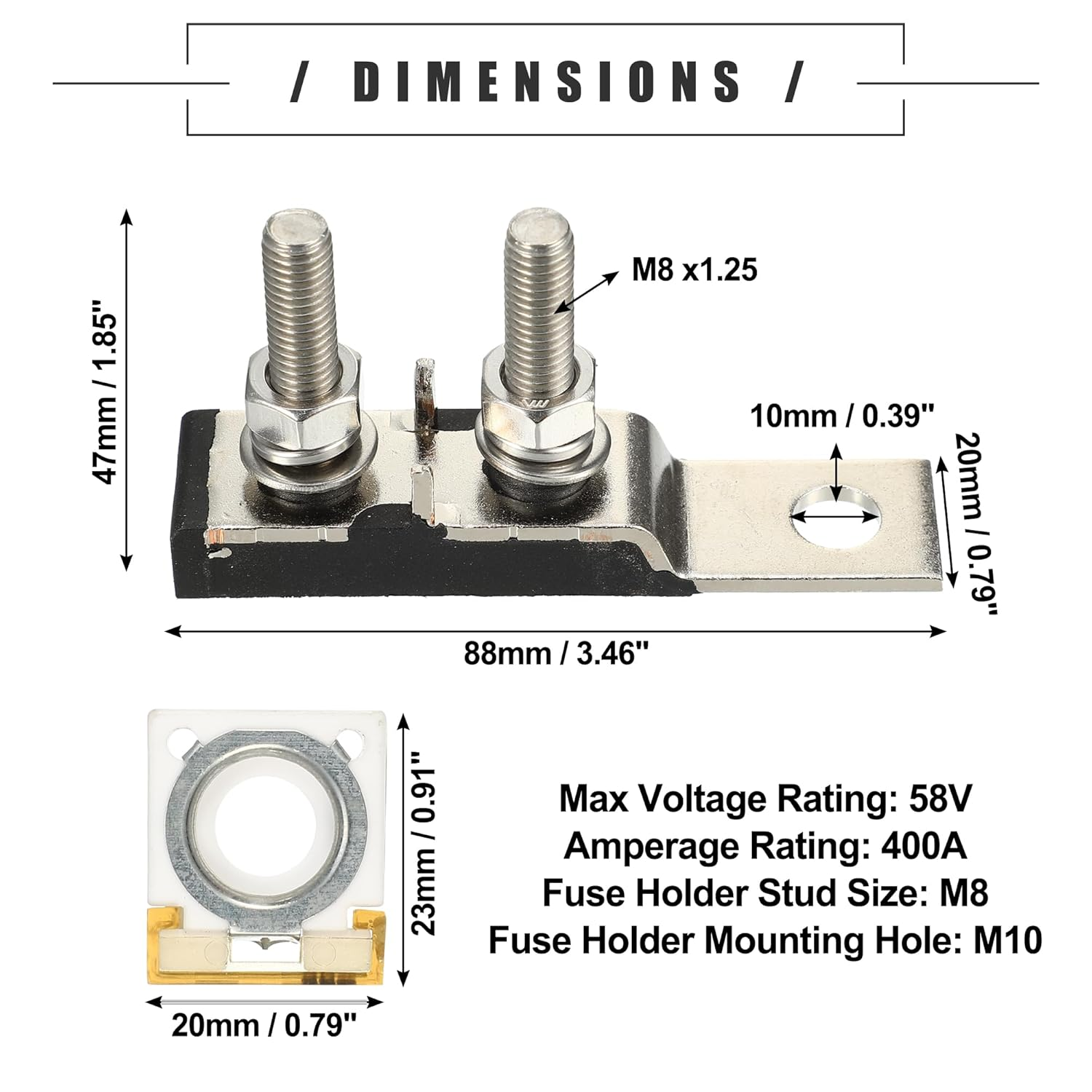 X AUTOHAUX 400A MRBF Terminal Fuse Block Kit, Double Studs Max Voltage 58V for Car Marine Boat RV, Plastic, Black, 1 Set image number 3