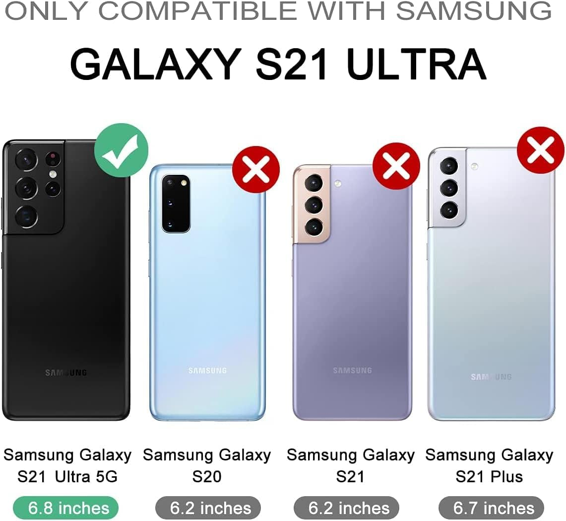 Dexnor Case for Samsung Galaxy S21 Ultra 5G 6.8 Inch with Built-In Screen Protector Military Grade Armour Heavy Duty 360 Full Body Shockproof Bumper Protection Cover with Stand - Blue - Black image number 3