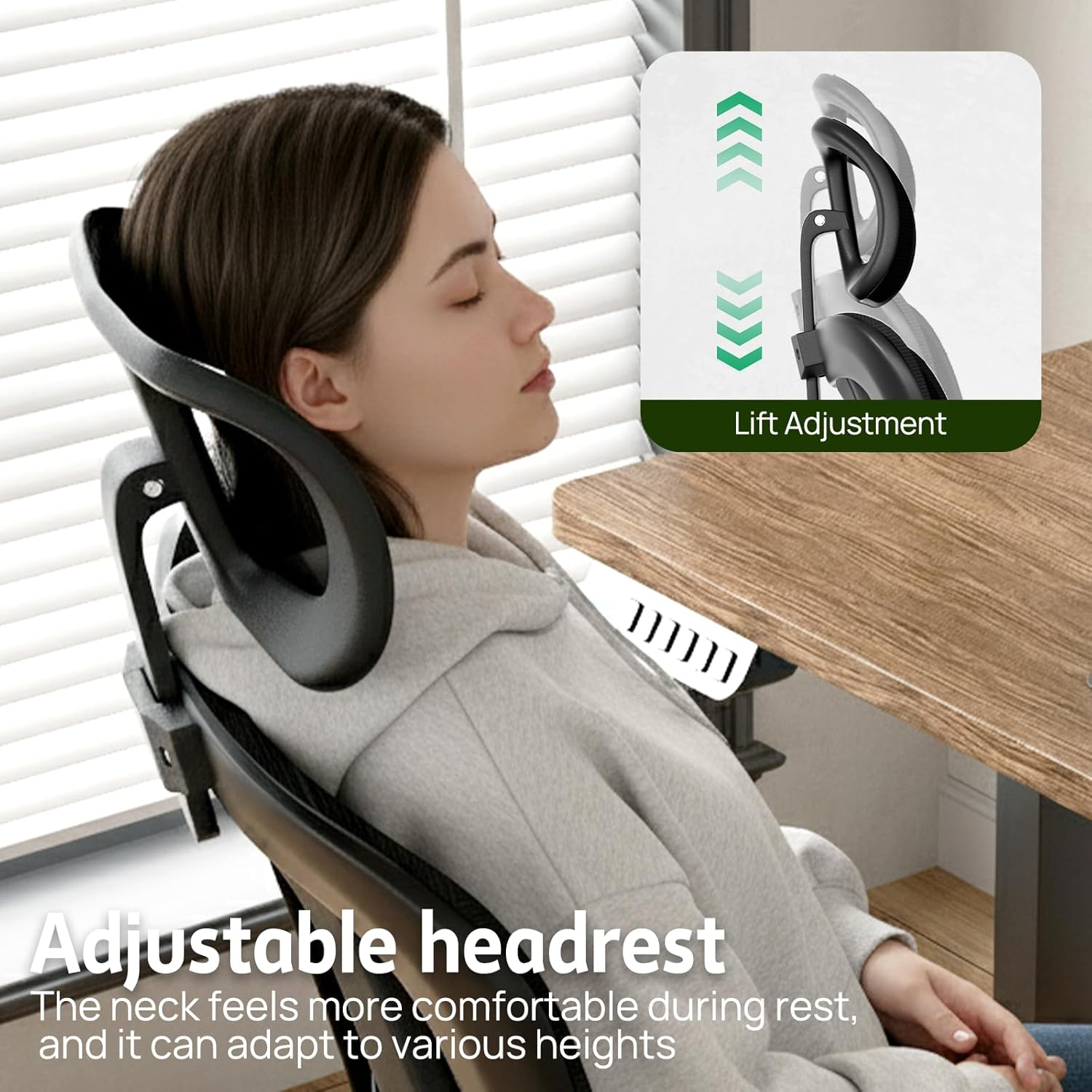 Ergonomic Home Office Chair with Lumbar Support and Adjustable Headrest High Back Mesh Desk Chair Flip-Up Armrest Ergonomic Computer Chair Black - Black image number 2