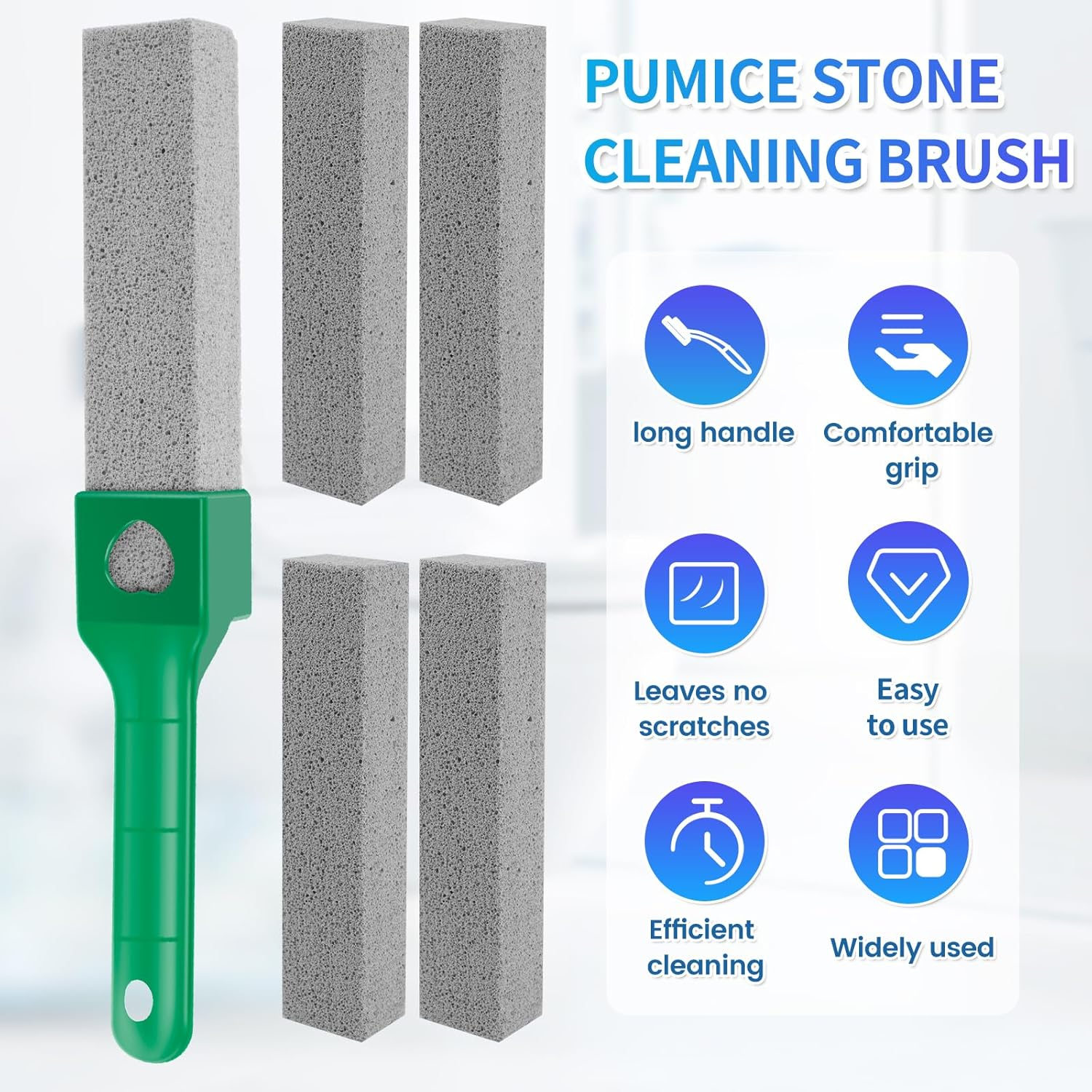 Fwqofvk 15 Pack Pumice Cleaning Stone with Long Handle Toilet Bowl Cleaner Removable Pumice Scouring Stick Effective Pumice Stone Pumice Cleaning Bar for Home Cleaning Toilet, Bathtub (Green) - Green image number 4