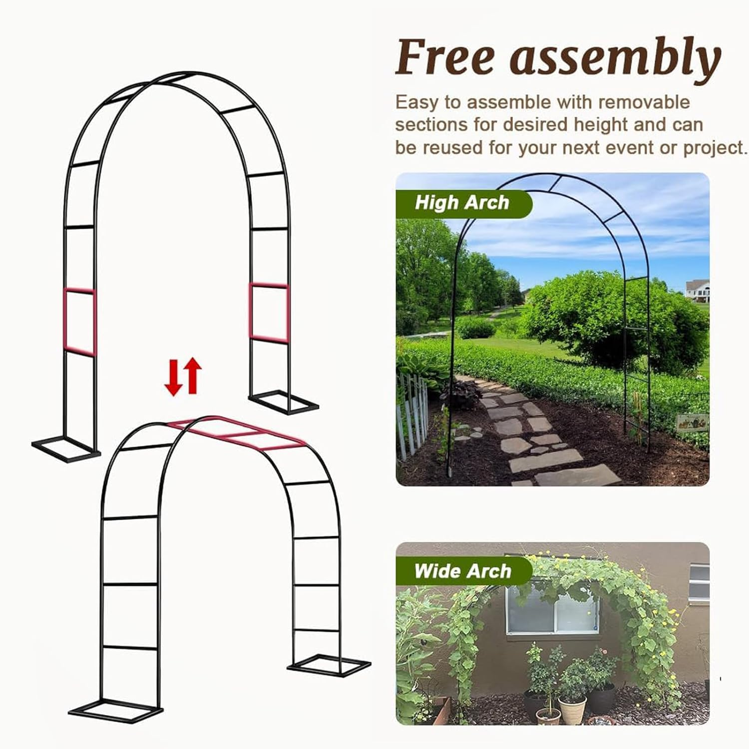 CHONYI Metal Garden Arch,4.6X 7.9 FT High Wedding Party Arch Garden Arbor Flower Arbour for Climbing Plant Outdoor Indoor image number 3